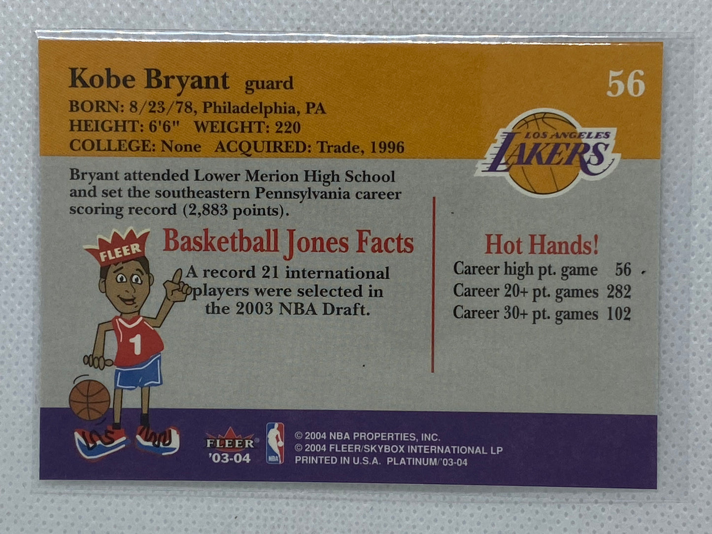 2003-04 Fleer Platinum Kobe Bryant #56 Los Angeles Lakers HOF