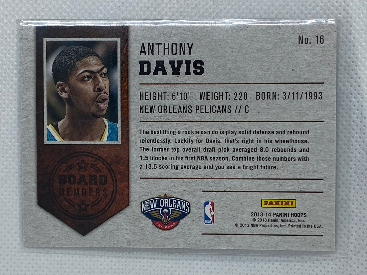 2013-14 Panini Hoops Board Members #16 Anthony Davis - New Orleans Pelicans