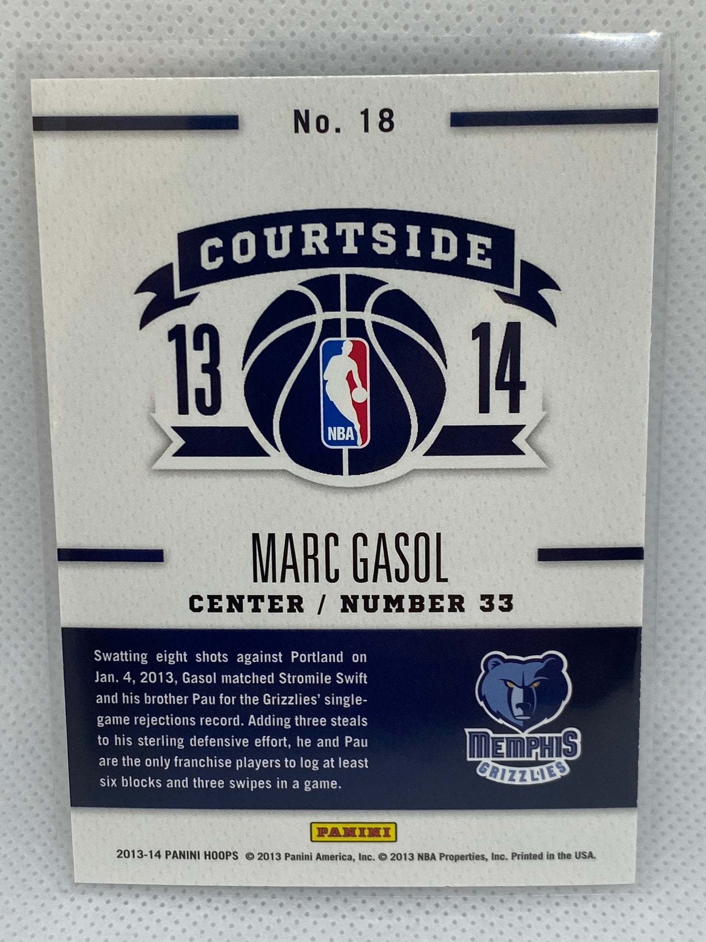 2013-14 NBA Hoops Basketball Courtside Marc Gasol #18