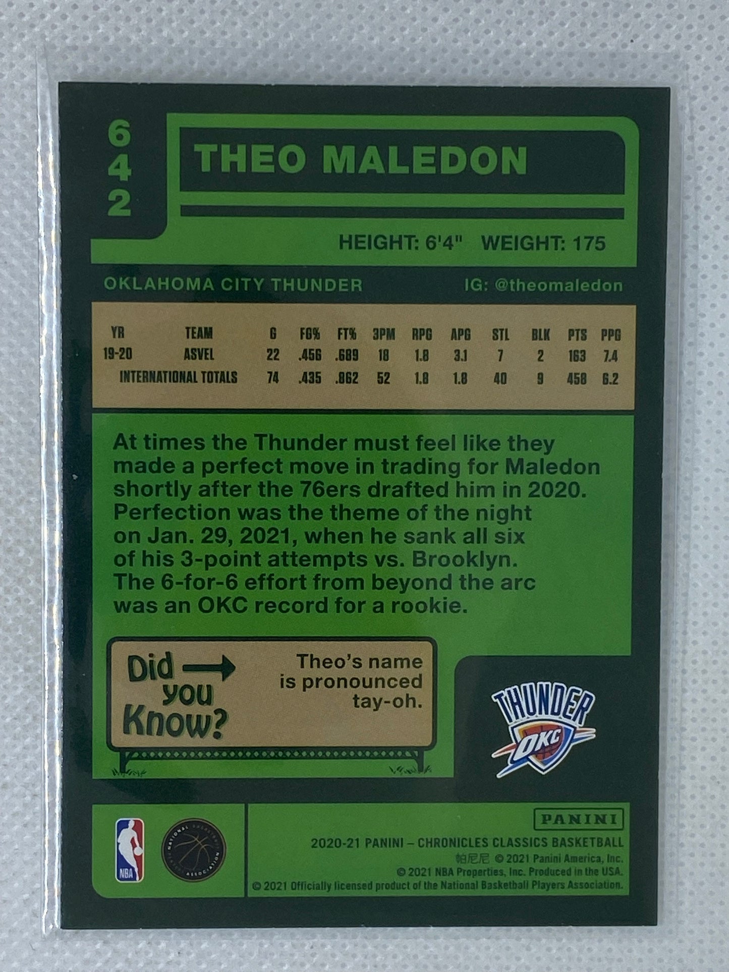 2020-21 Panini Chronicles Classics Basketball Theo Maledon RC #642 OKC Thunder