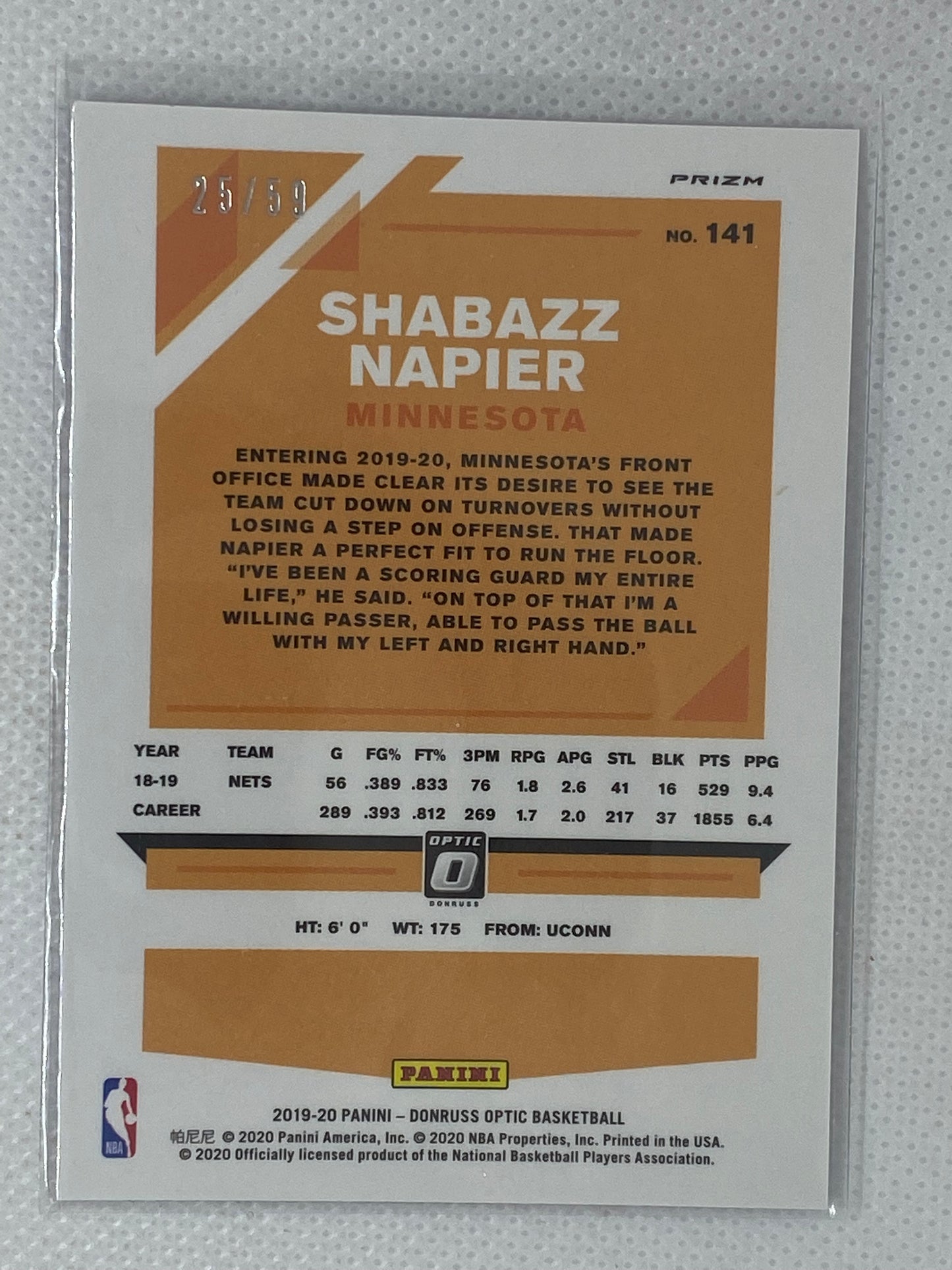 2019-20 Panini Donruss Optic Blue Prizm /59 Shabazz Napier #141