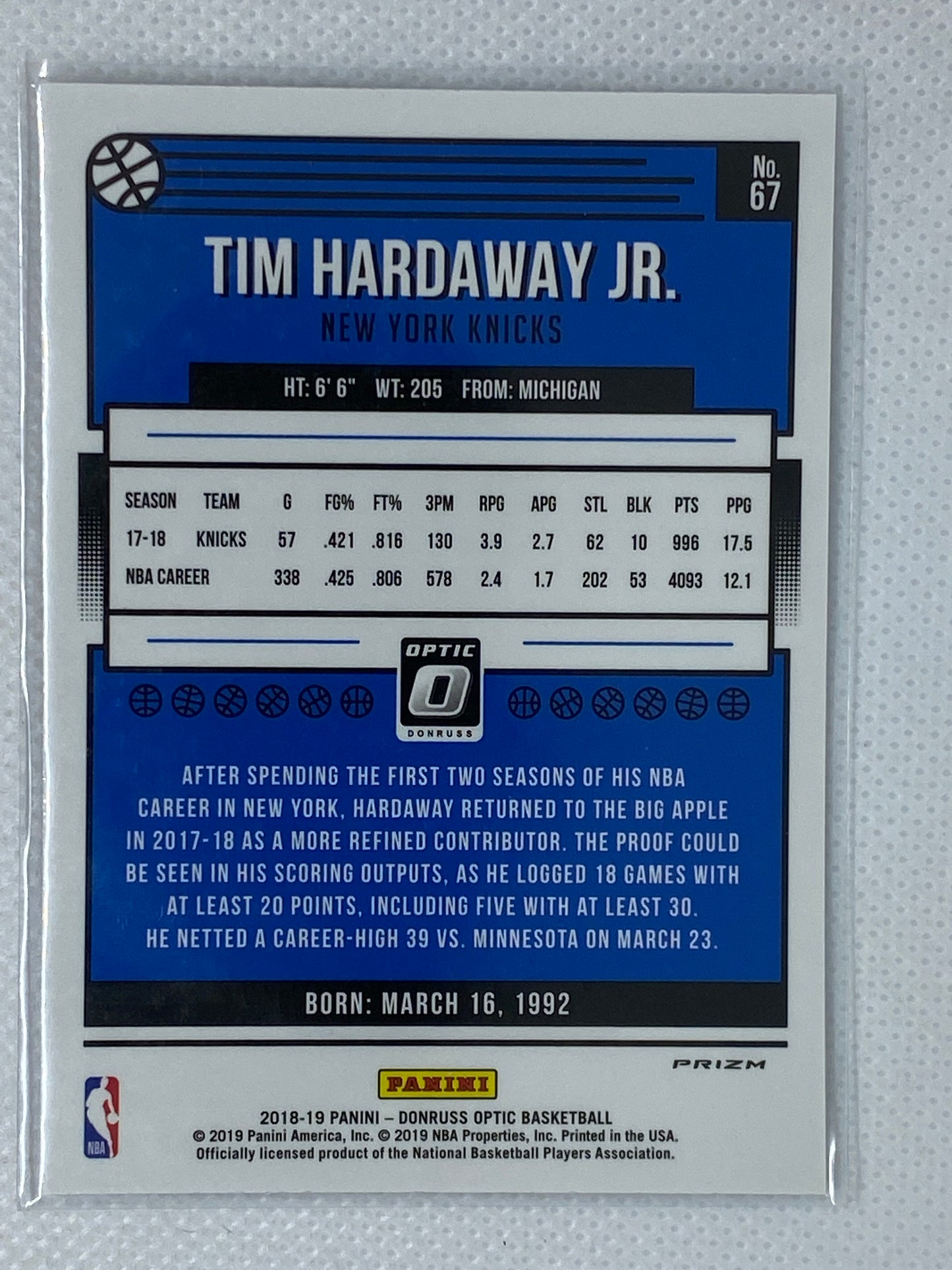 2018-19 Donruss Optic Silver Holo / Prizm - Tim Hardaway Jr. - NY Knicks - #67