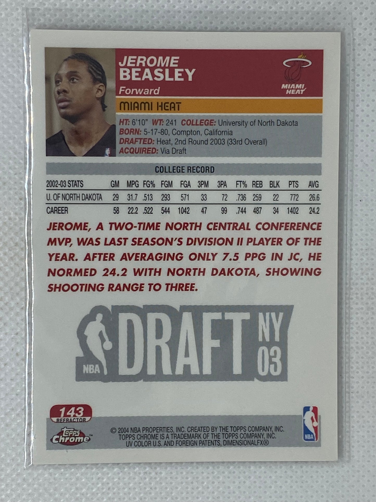 2003-04 Topps Chrome Refractors Miami Heat Basketball Card #143 Jerome Beasley
