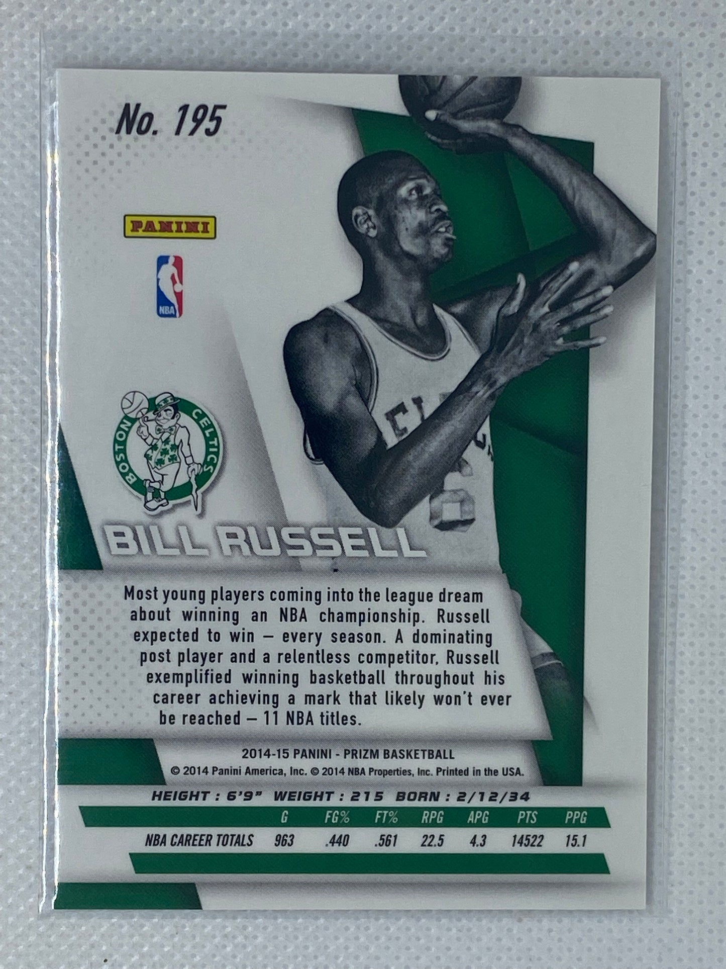 2014-15 Panini Prizm #195 Bill Russell - Boston Celtics HOF