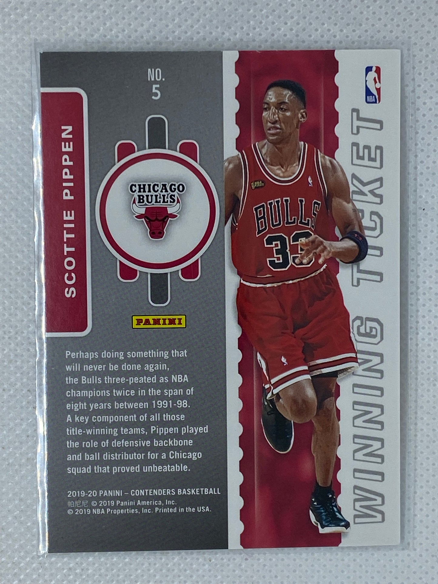 2019-20 Panini Contenders #5 Scottie Pippen Winning Ticket Bulls