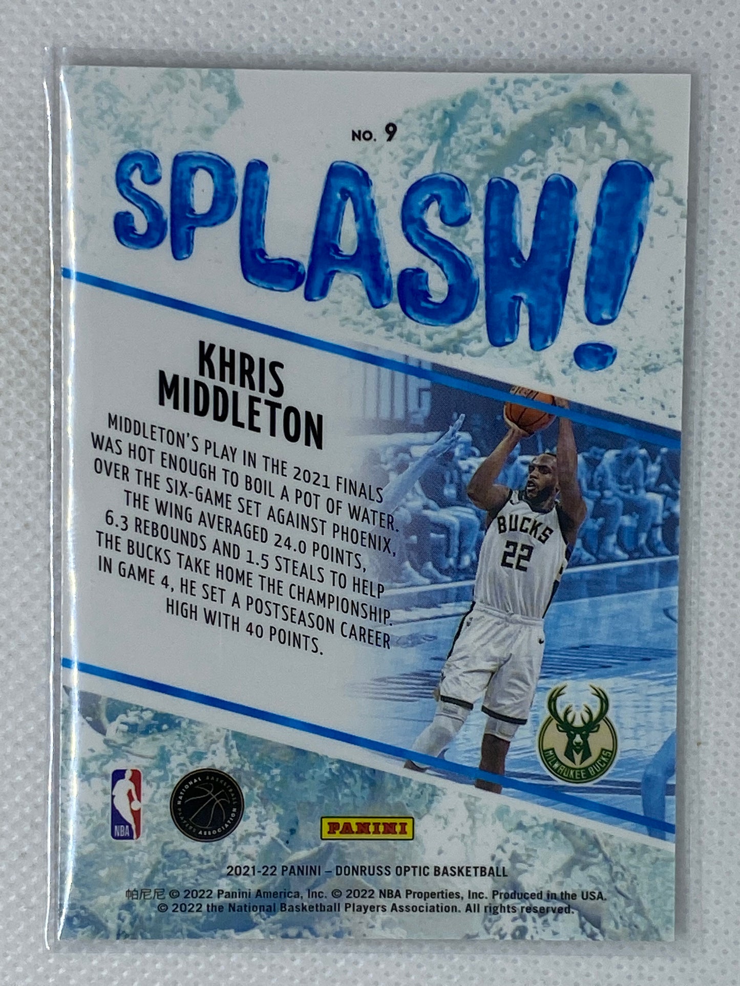 2021-22 Panini Donruss Optic Khris Middleton SPLASH! Insert #9 SP