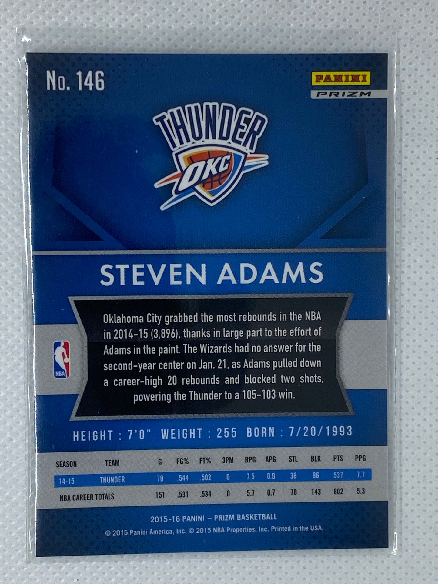 2015-16 Panini Prizm Silver #146 Steven Adams - Oklahoma City Thunder
