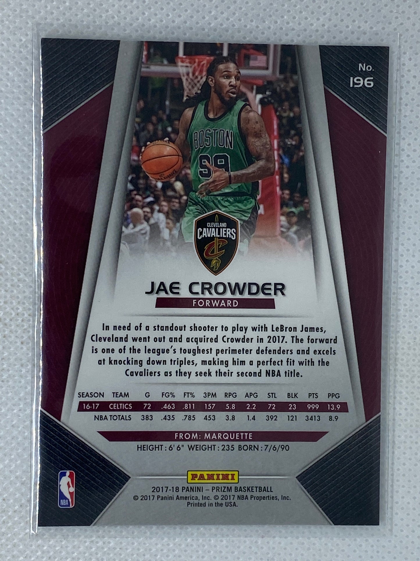 2017-18 Panini Prizm Base #196 Jae Crowder