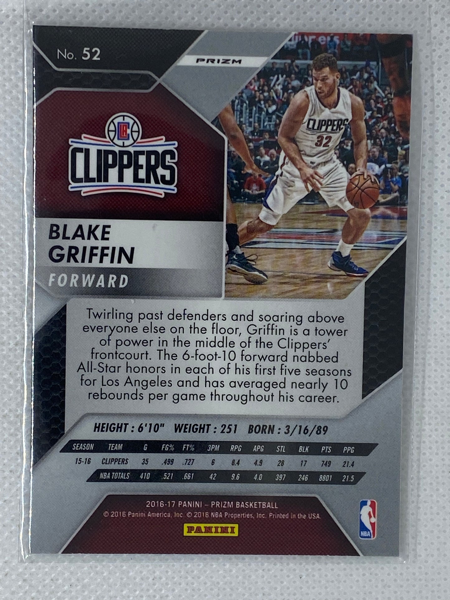 2016-17 Panini Prizm Silver Prizm Blake Griffin #52