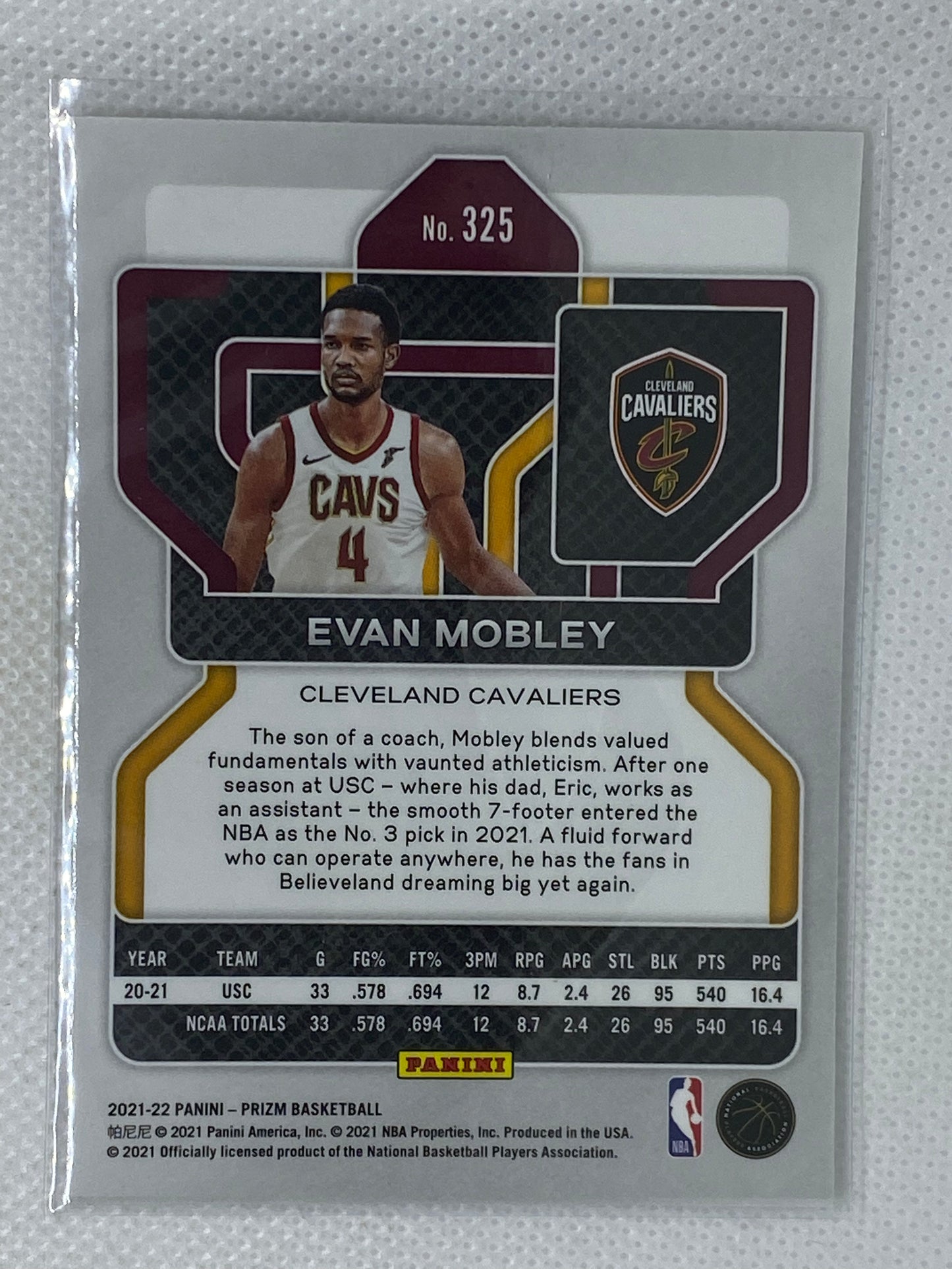 2021-22 Panini Prizm Rookie Card Evan Mobley #325 Base Cleveland Cavaliers