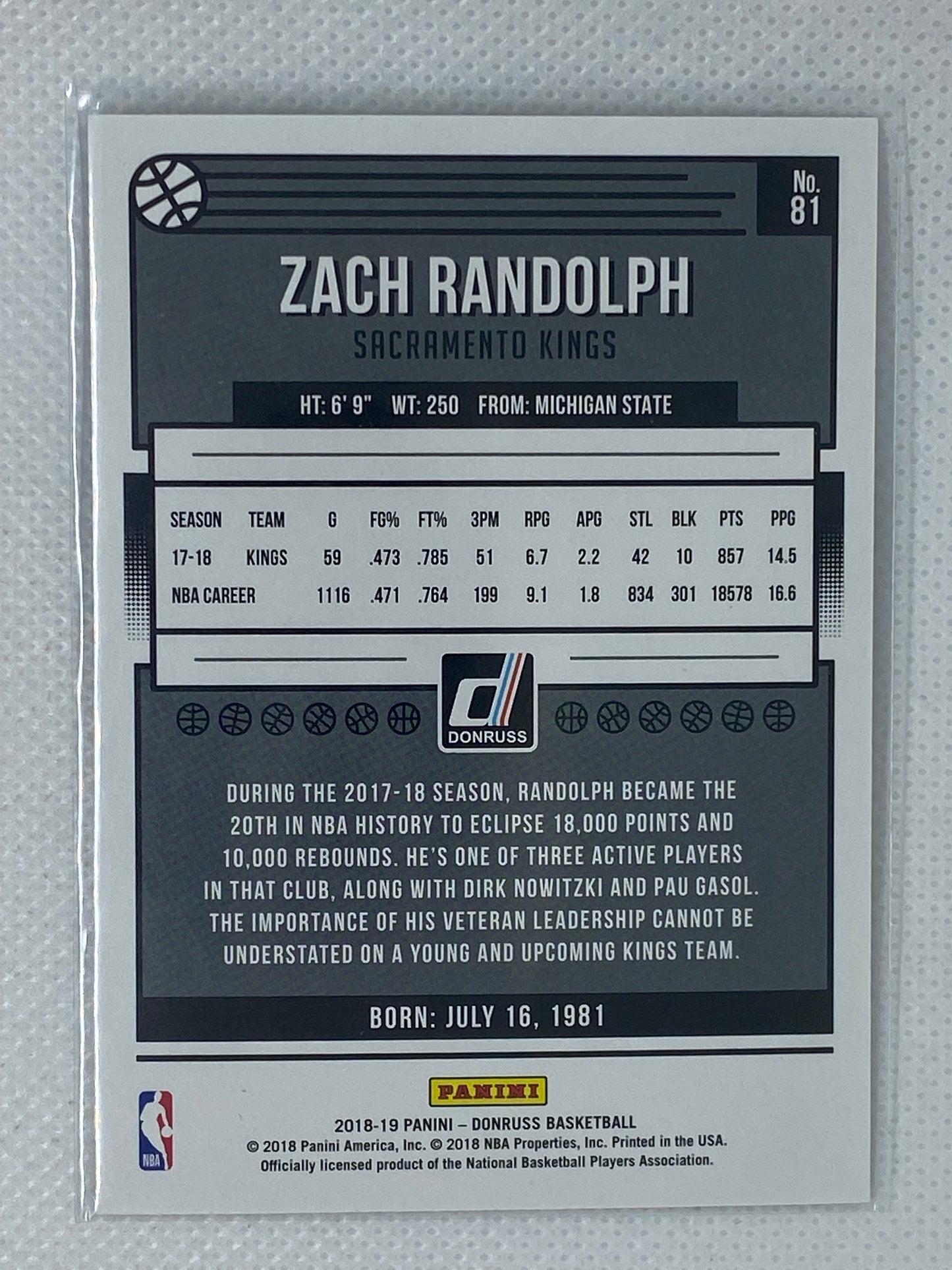 2018-19 Donruss Holo Green and Yellow Laser #81 Zach Randolph