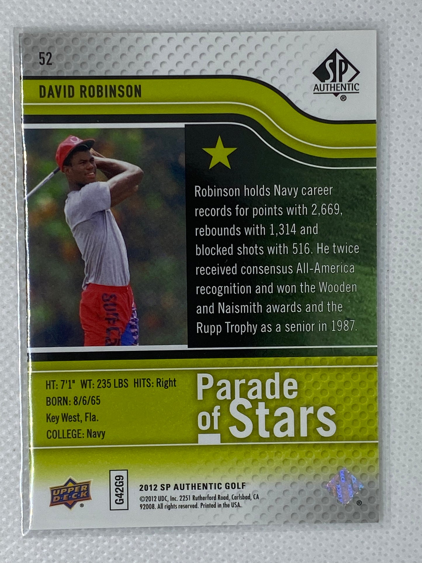 2012 Upper Deck SP Authentic Golf #52 David Robinson Parade of Stars