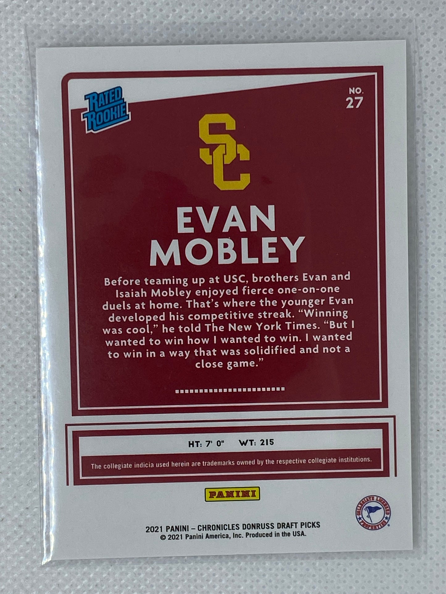 2021-22 Chronicles Draft Picks Donruss Evan Mobley Rated Rookie #27