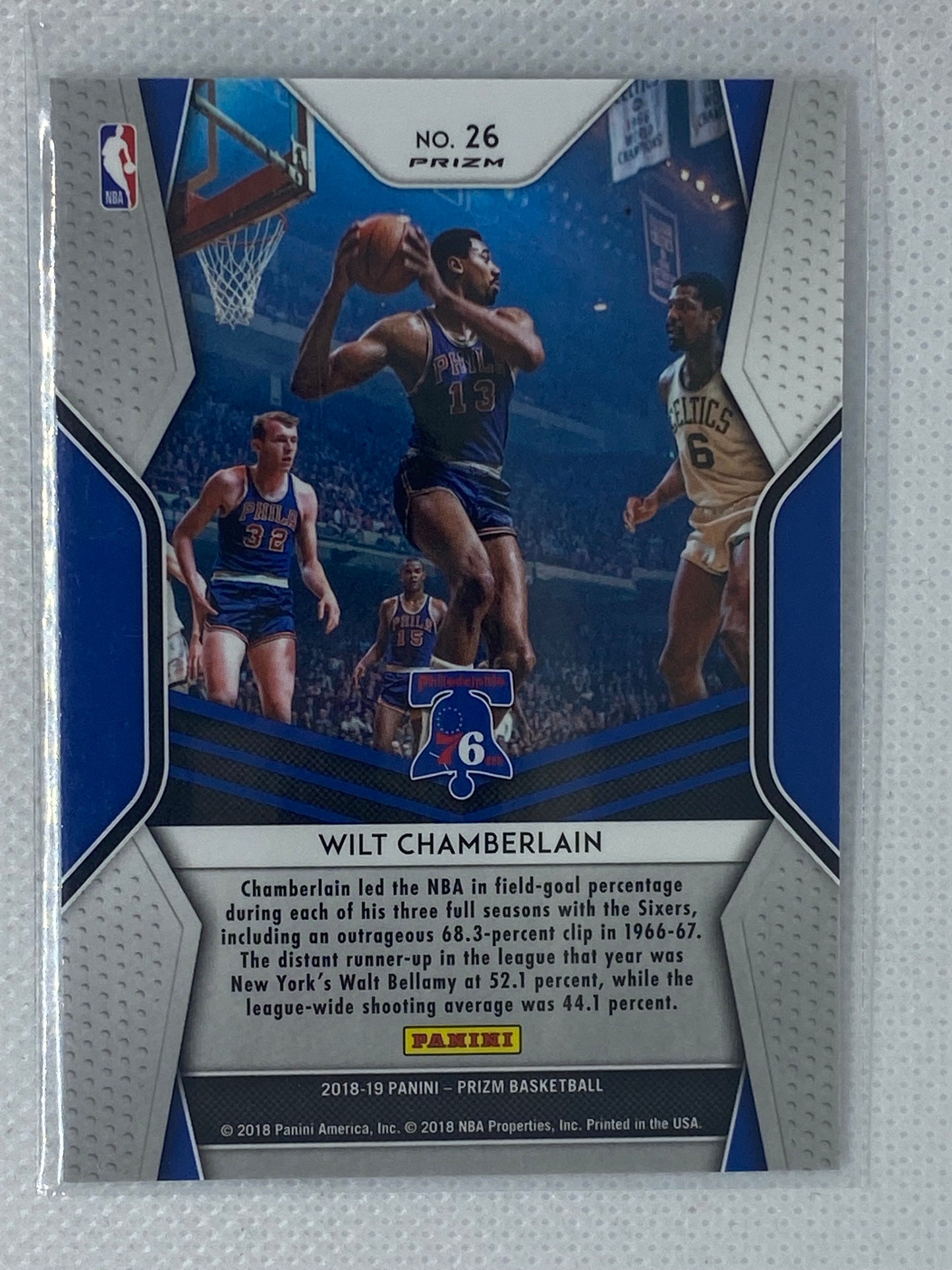 2018-19 Panini Prizm Dominance Prizms Silver #26 Wilt Chamberlain Philadelphia 76ers