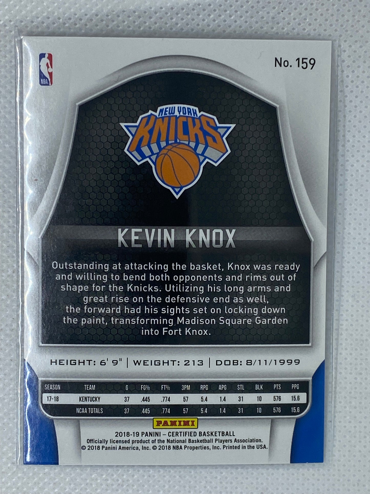 2018-19 Panini Certified Kevin Knox #159 Rookie