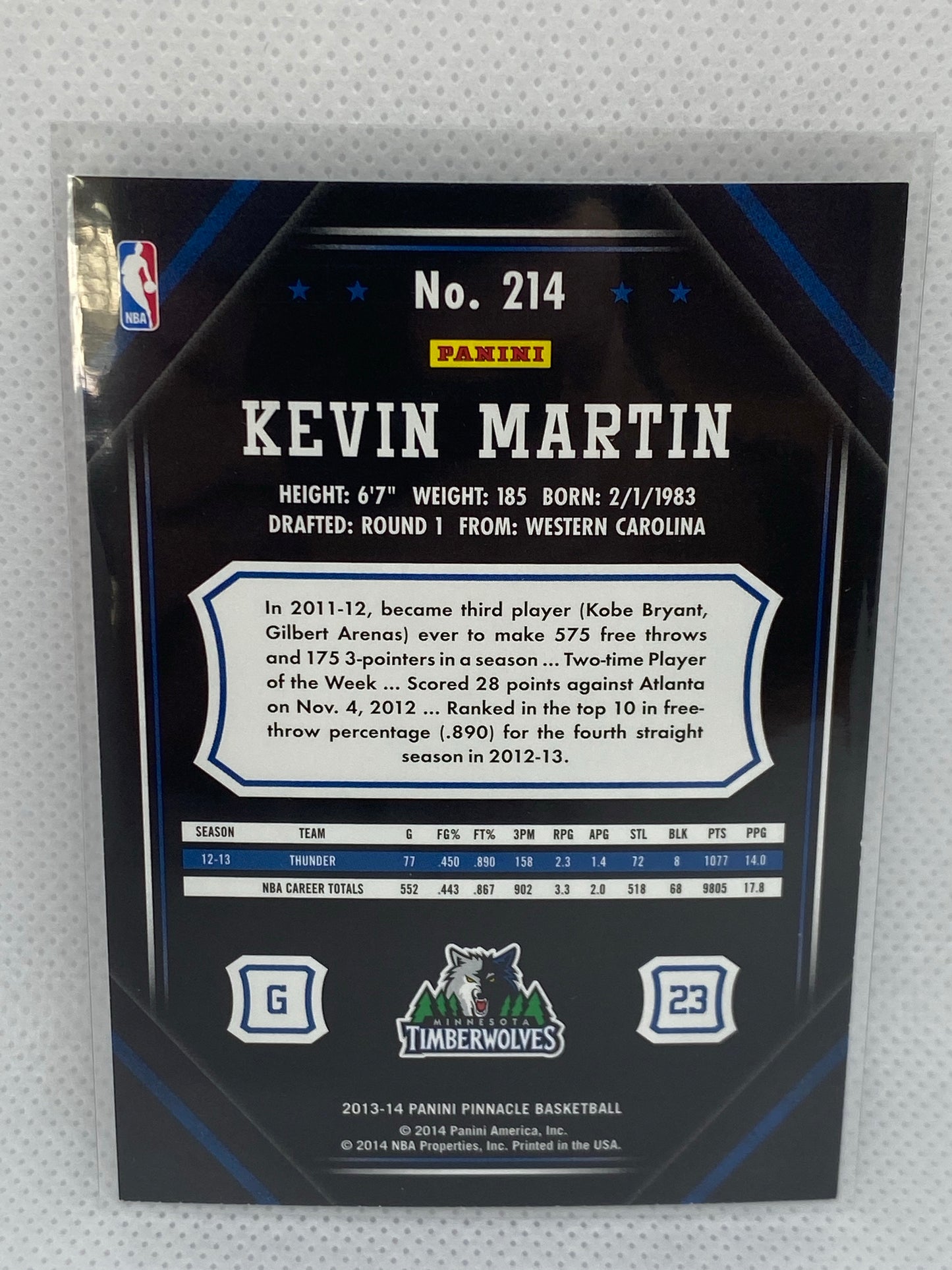2013-14 Panini Pinnacle Artist Proof #214 Kevin Martin