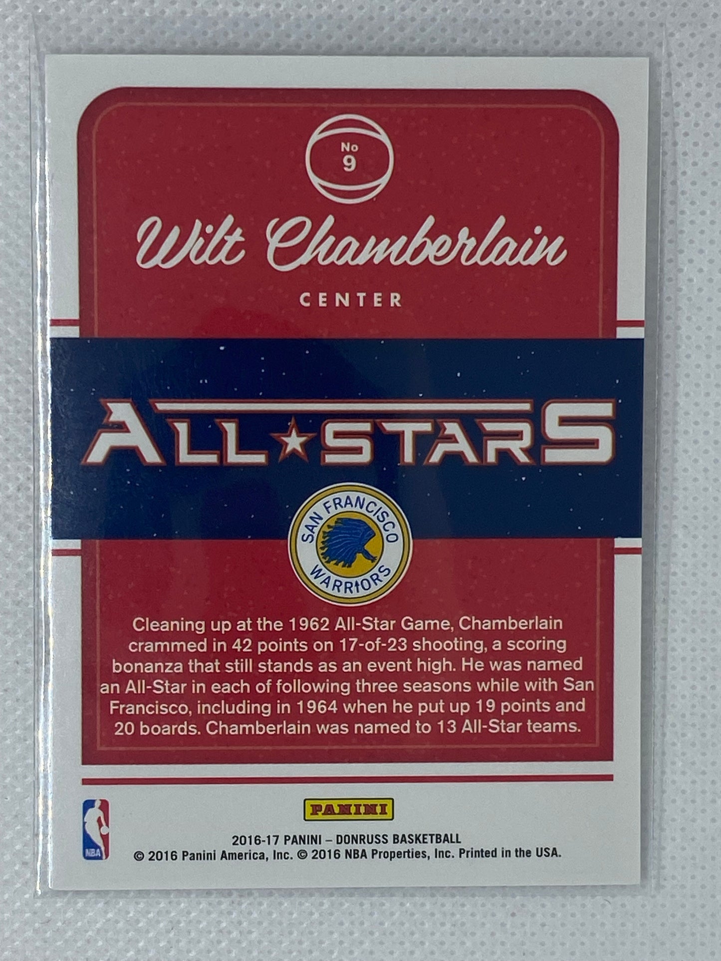 2016-17 Panini Donruss All Stars #9 Wilt Chamberlain San Francisco Warriors
