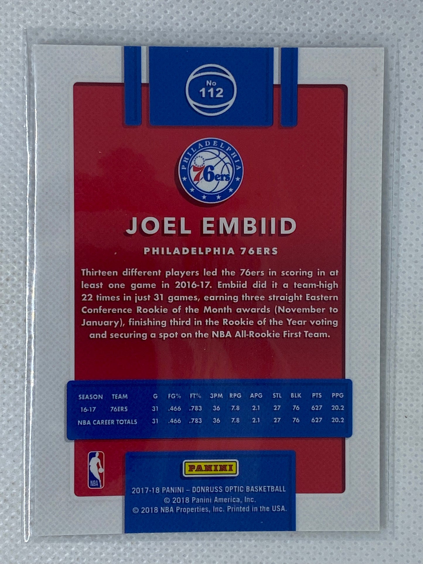 2017-18 Panini Donruss Optic Joel Embiid #112