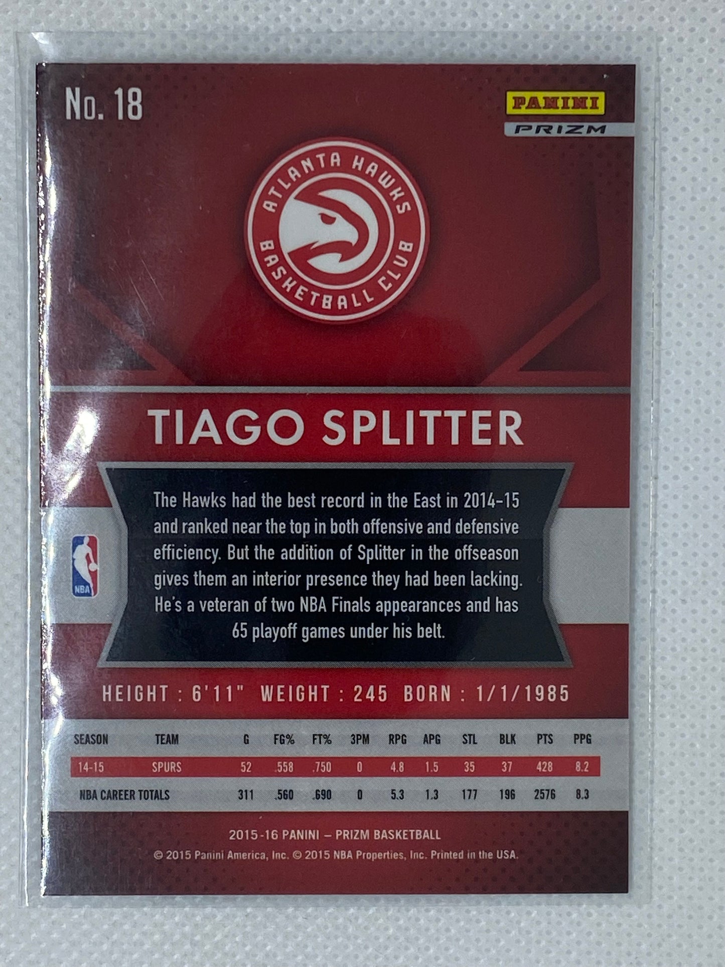 2015-16 Panini Prizm Flash Prizms #18 TIAGO SPLITTER Hawks
