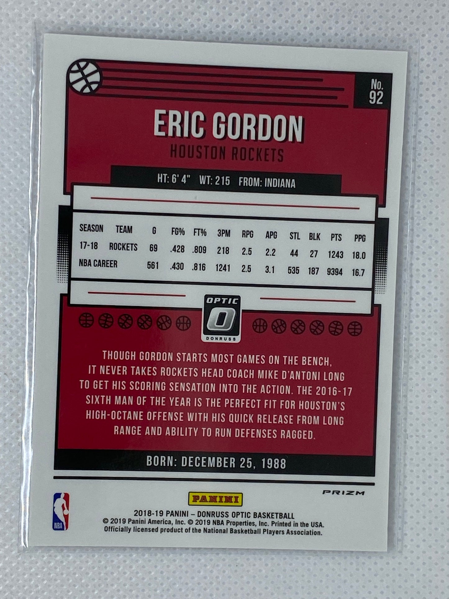 2018-19 Donruss Optic Basketball Holo Silver #92 Eric Gordon