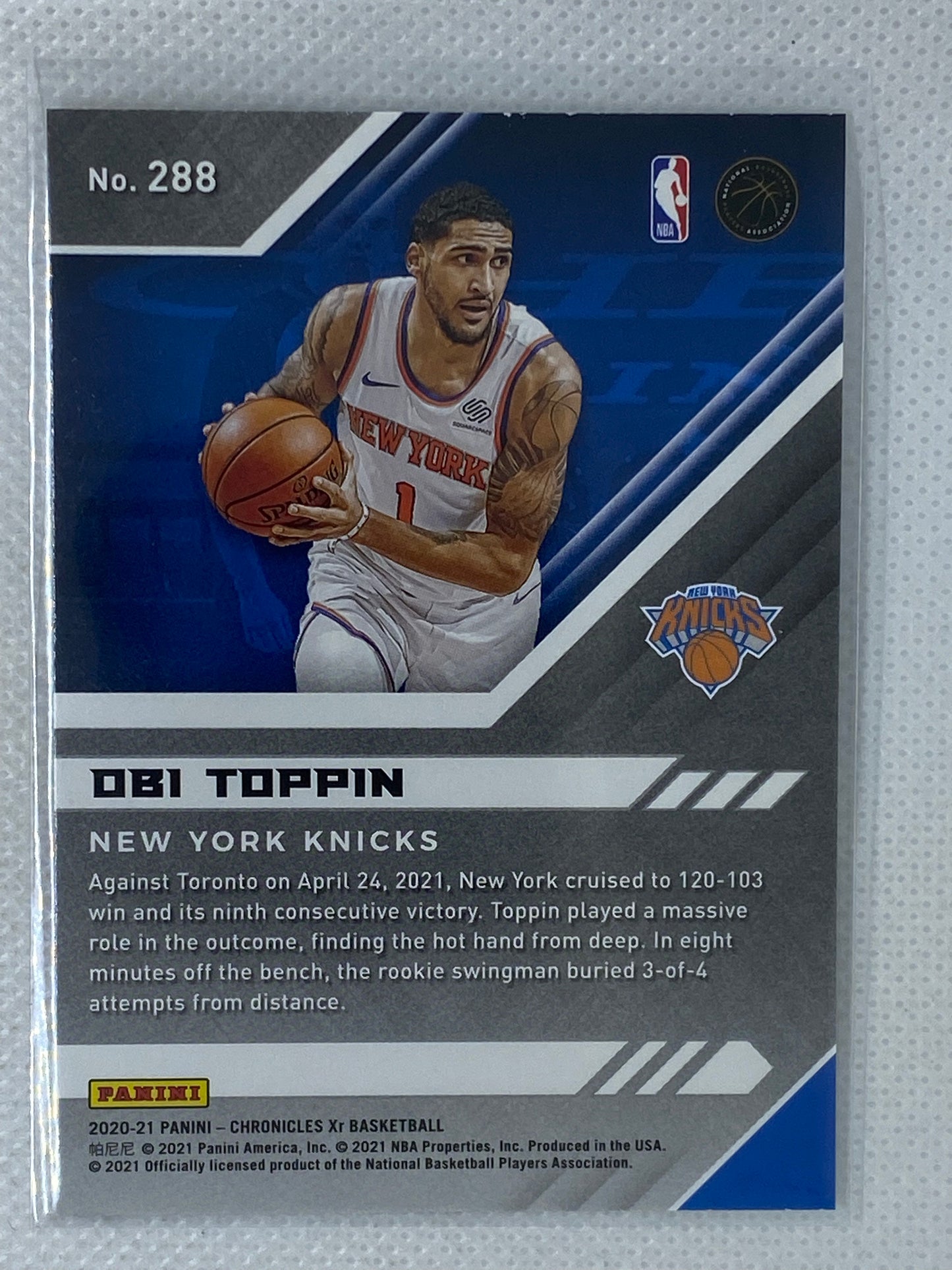 2020-21 Panini Chronicles XR Rookie RC #288 Obi Toppin Knicks