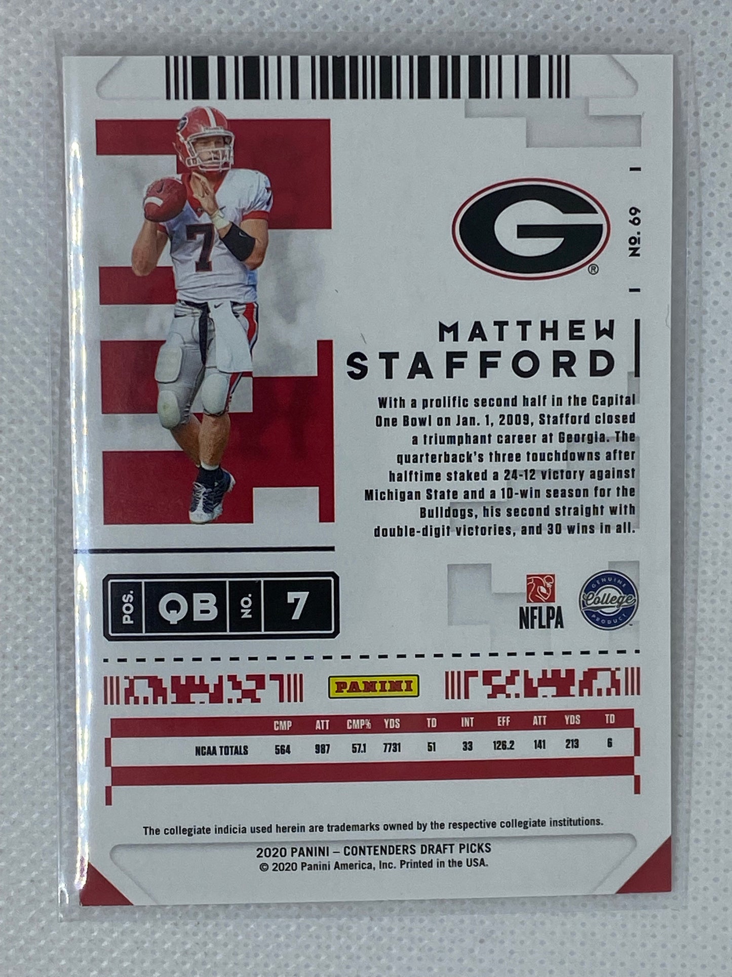 2020 Contenders Draft Picks Mathew Stafford Season Ticket #69 Georgia/Lions/Rams