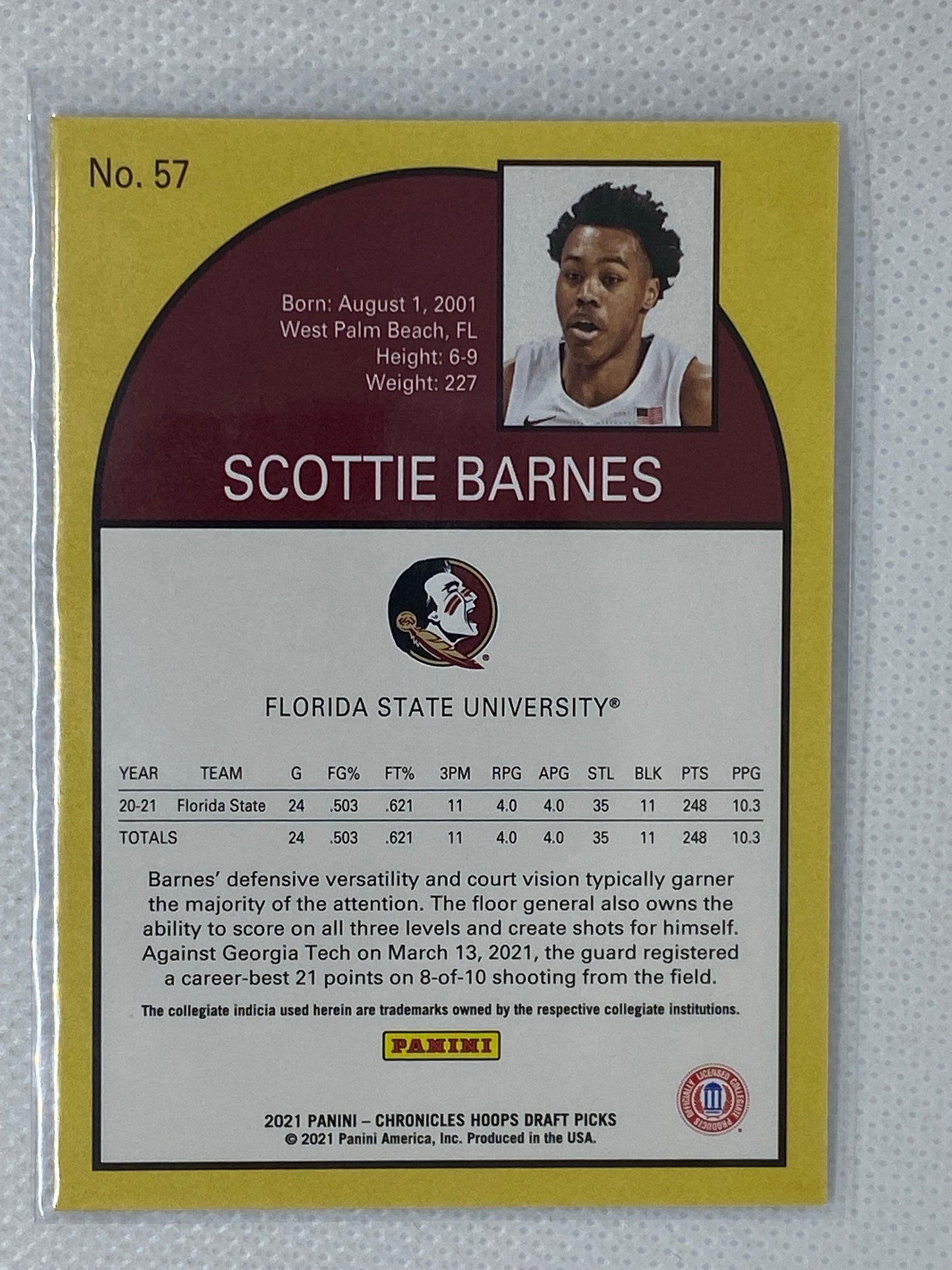 2021 Chronicles Draft Picks Hoops Tribute Scottie Barnes Rookie RC #57