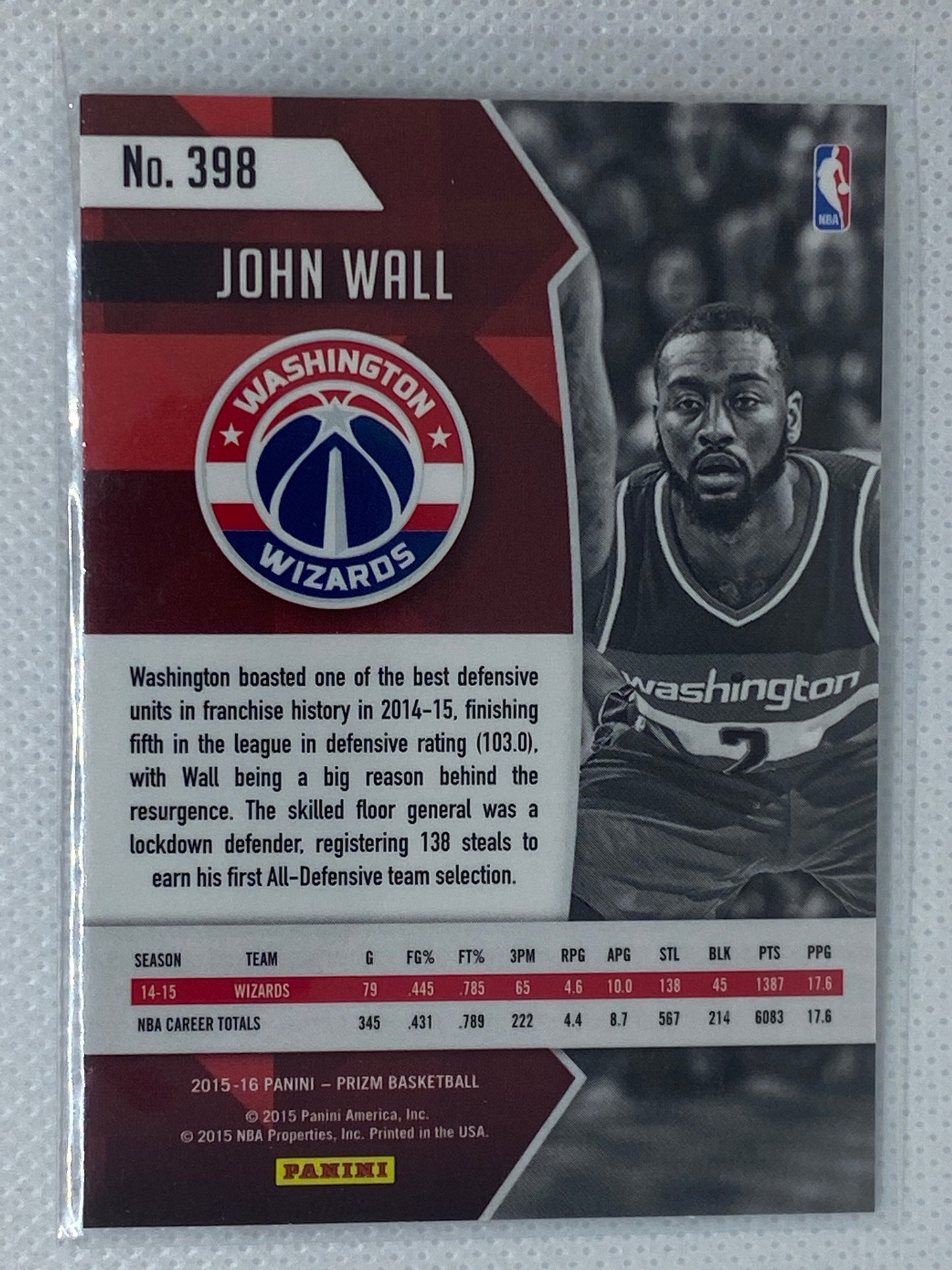 2015-16 Panini Prizm Basketball John Wall Washington Wizards #398 ππ₯π