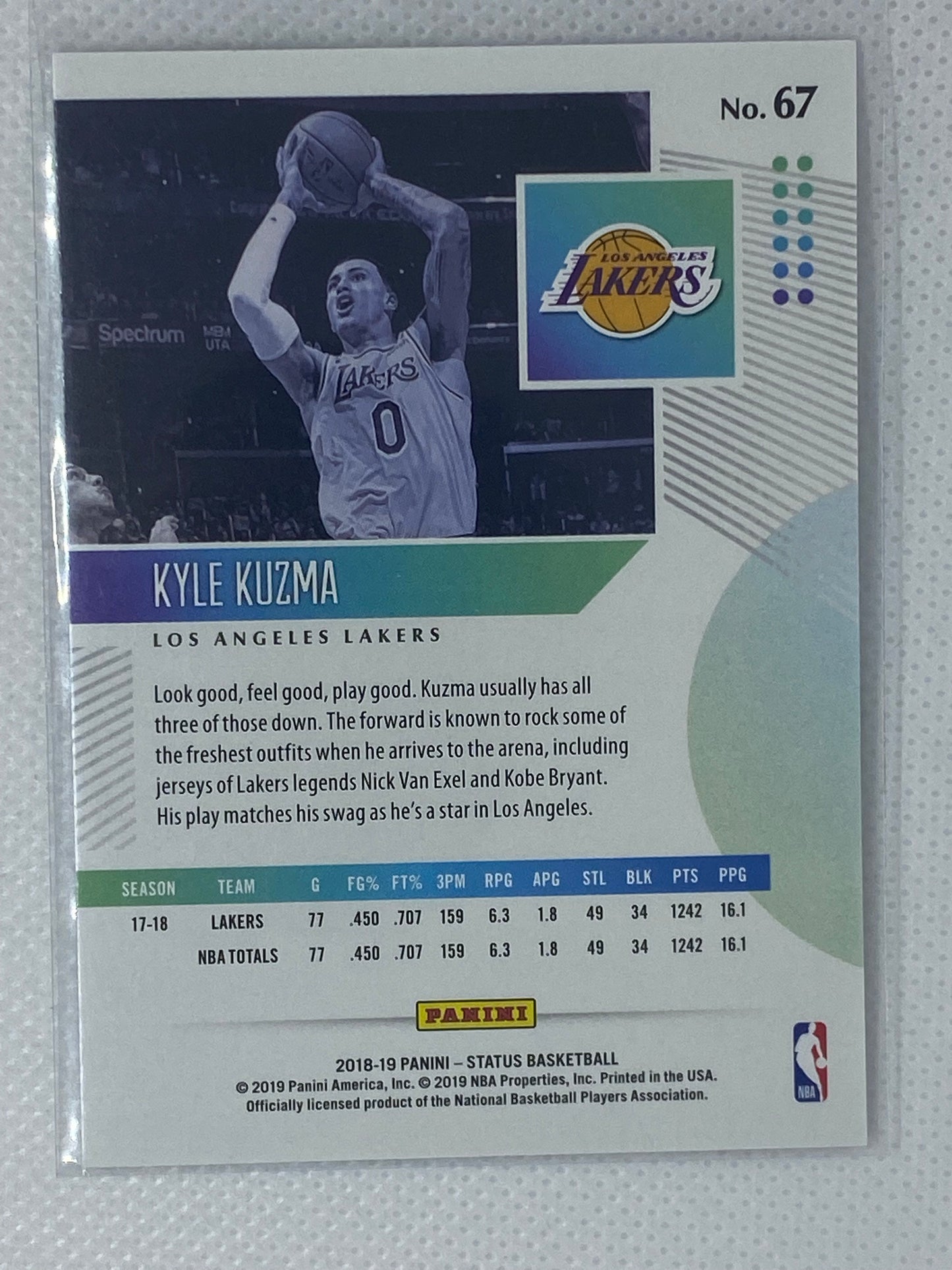 2018-19 Panini Status Aqua Kyle Kuzma #67