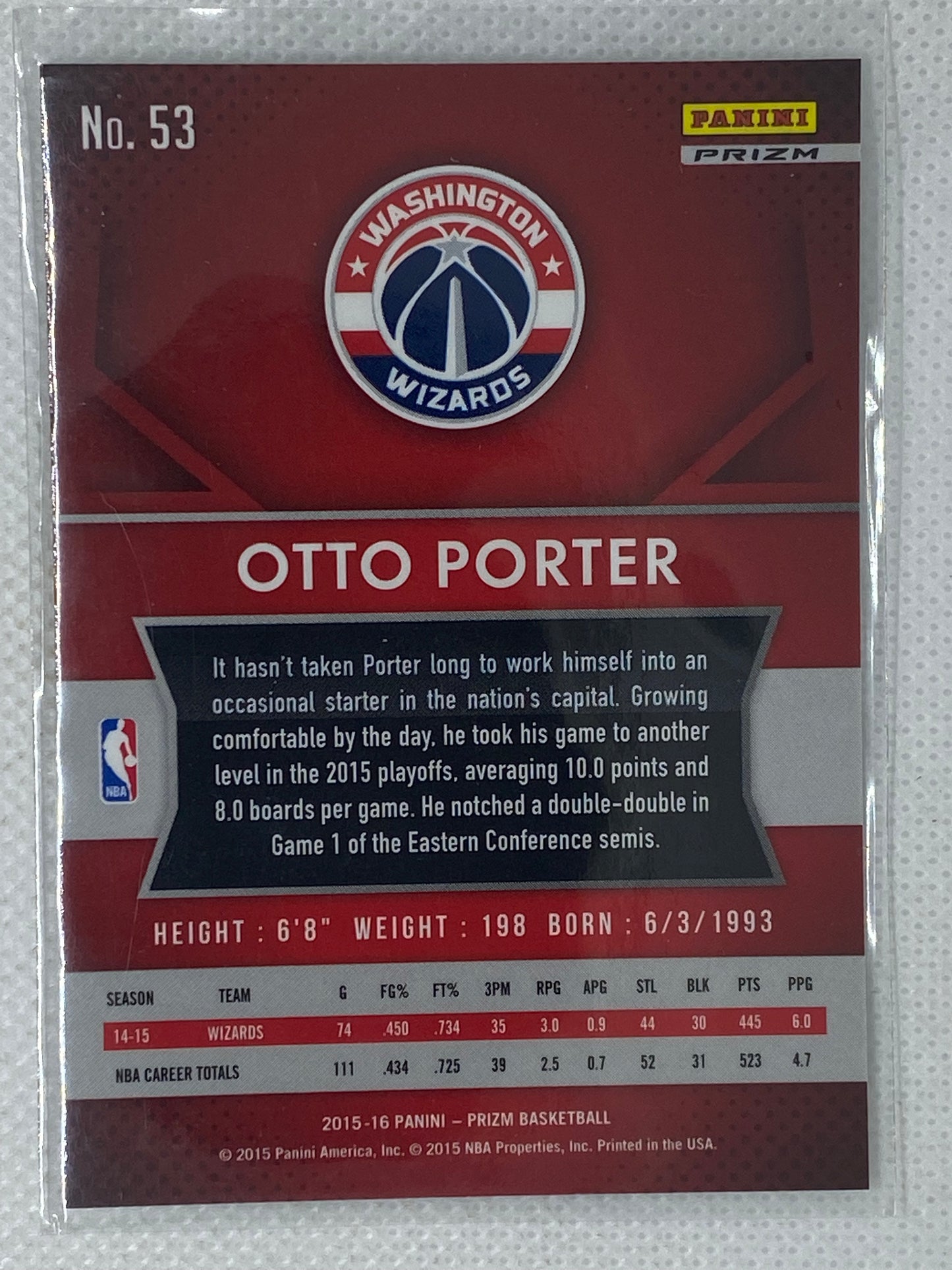 2015-16 Panini Prizm Prizms Silver #53 Otto Porter Wizards