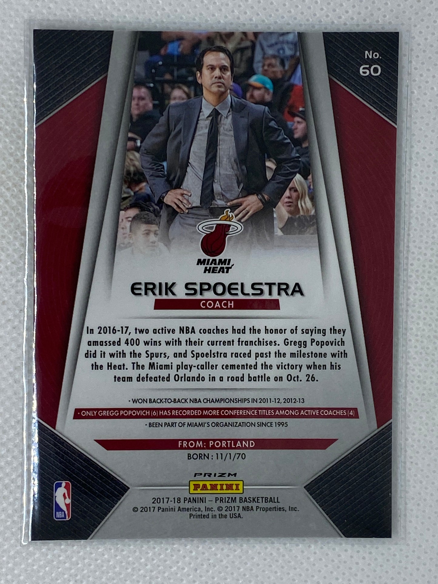 2017-18 Panini Prizm Green Prizm Erik Spoelstra #60 Miami Heat
