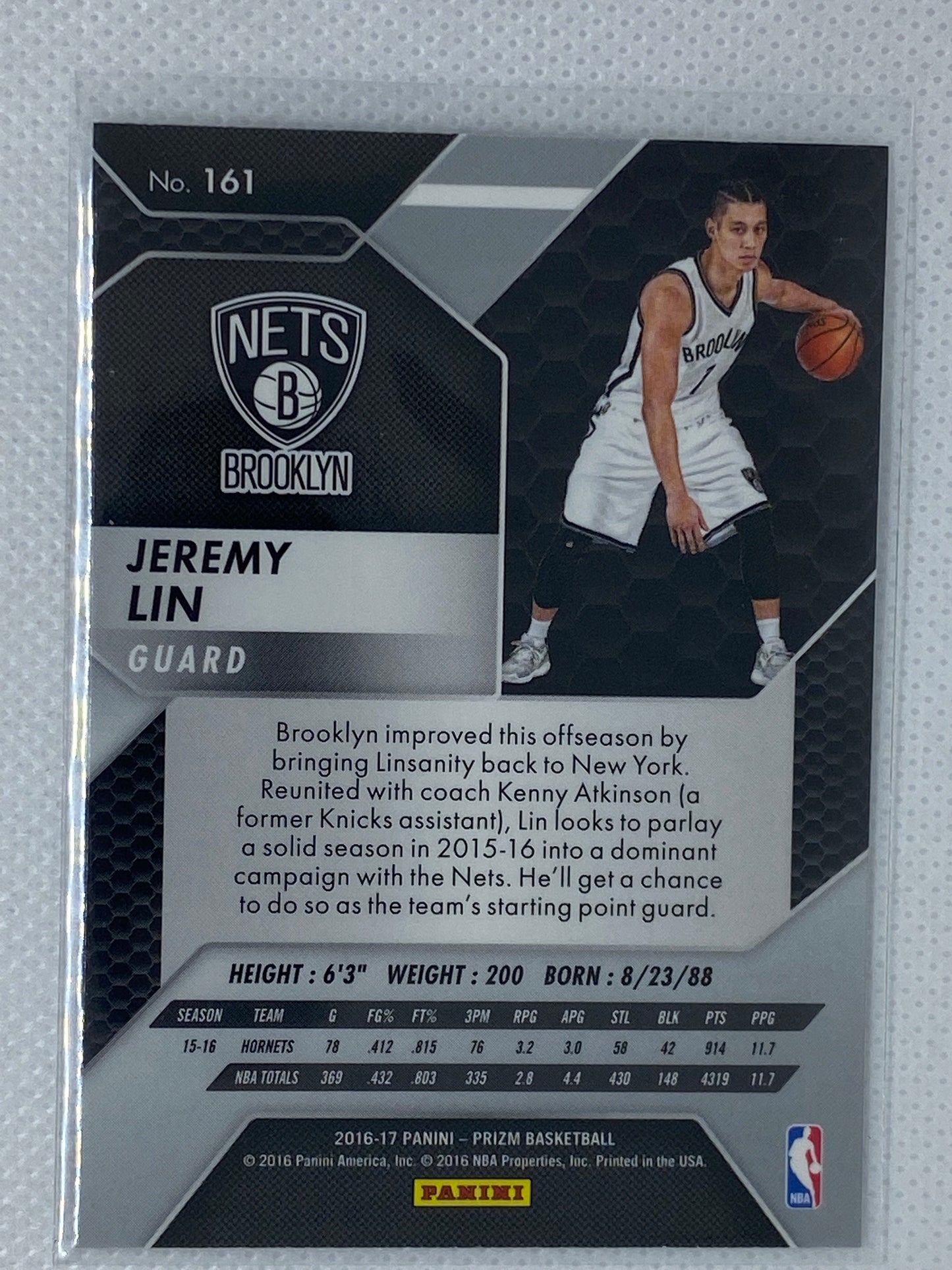 2016-17 Panini Prizm Brooklyn Nets Basketball Card #161 Jeremy Lin