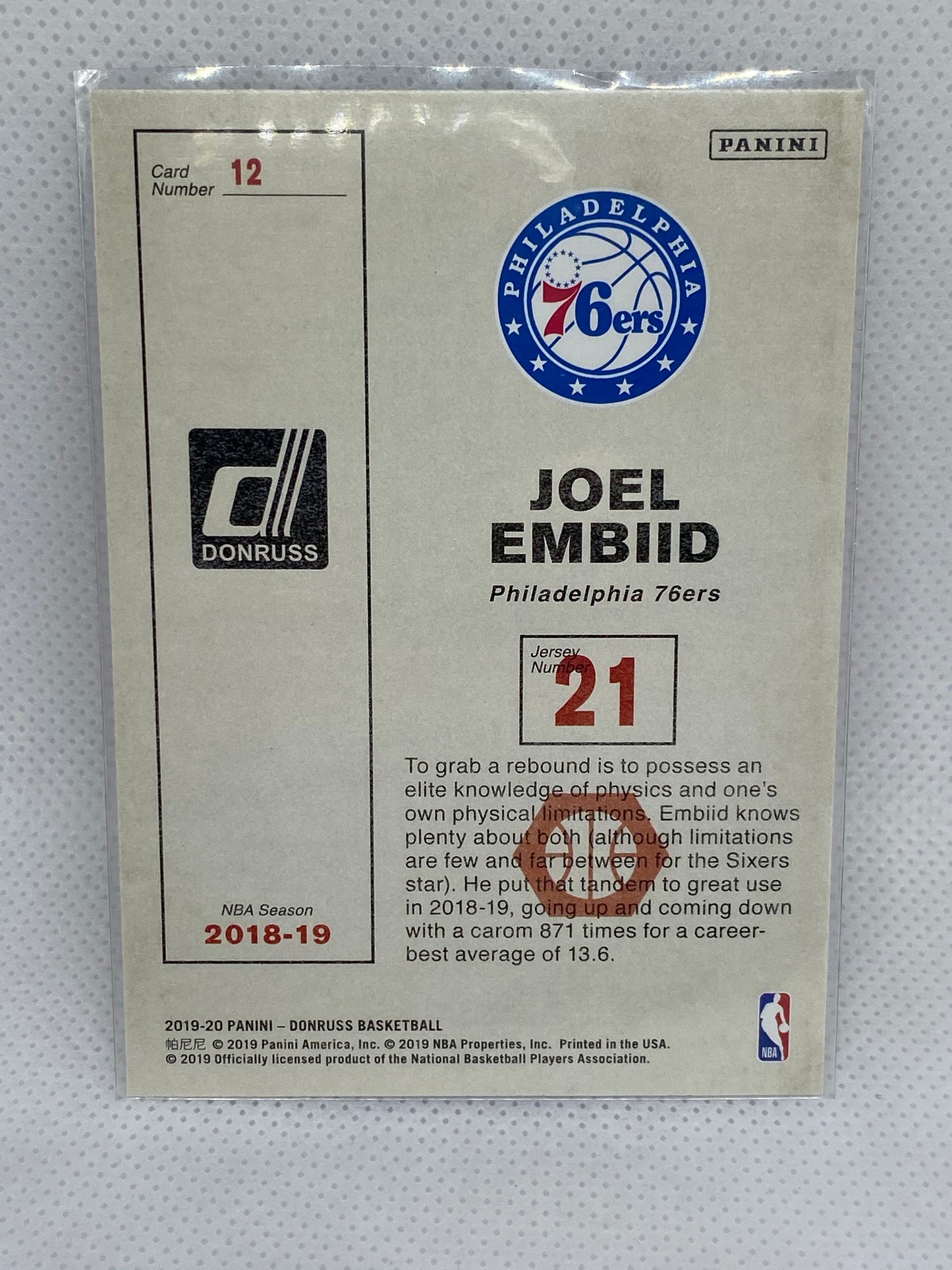 2019-20 Panini Donruss Basketball Craftsman #12 Joel Embiid