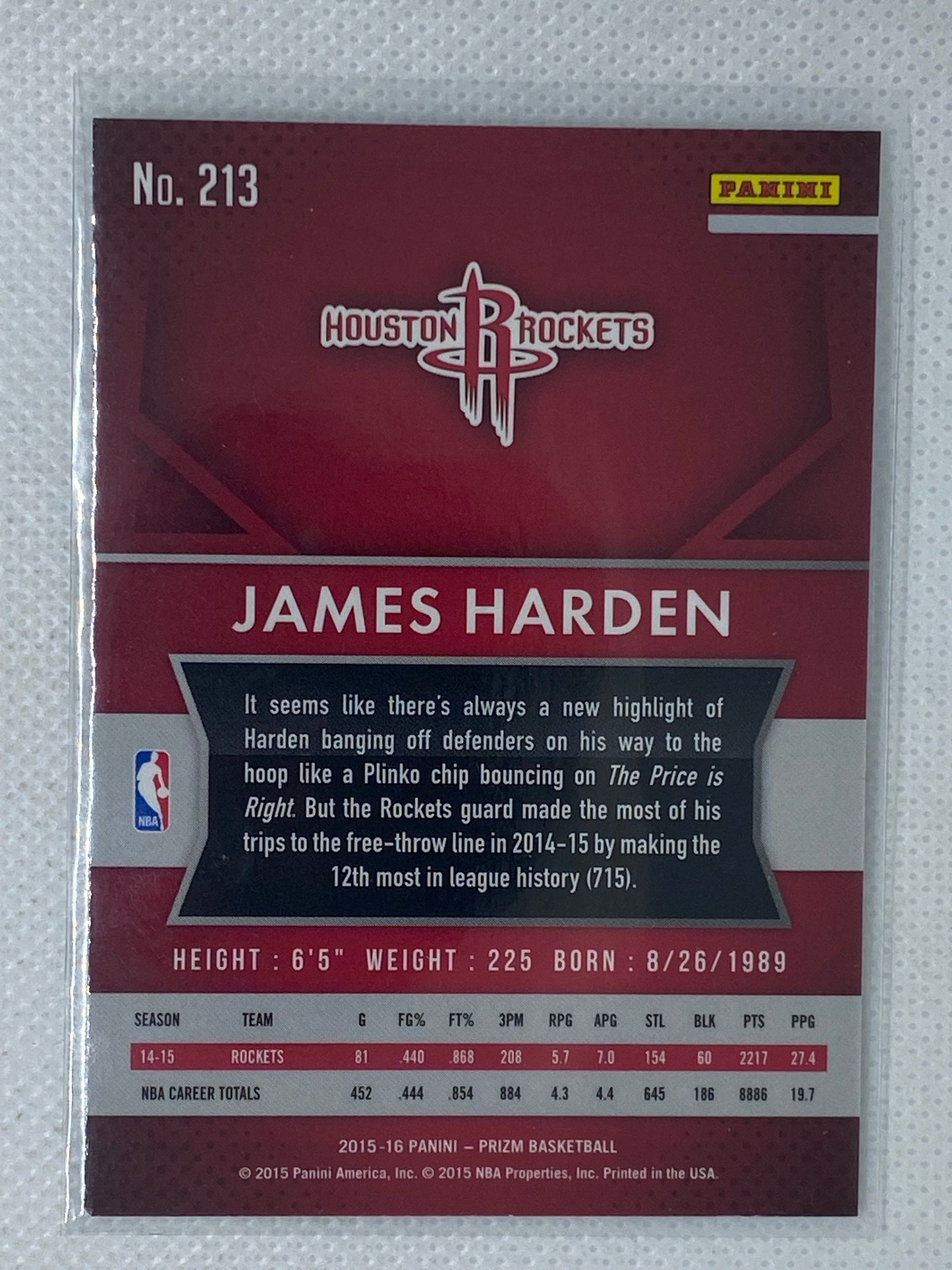 2015-16 Panini Prizm James Harden #213 Houston Rockets