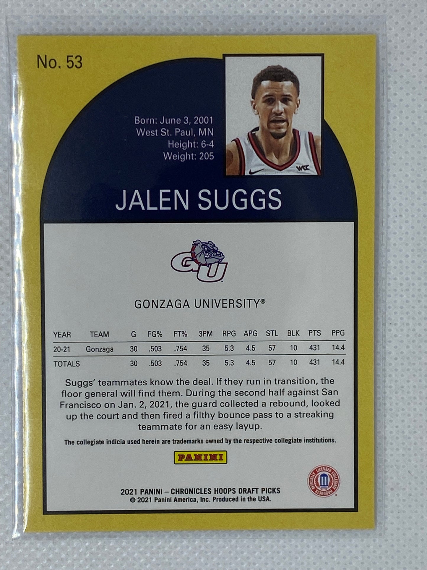 2021 Panini Chronicles Draft Picks #53 Jalen Suggs RC Tribute Gonzaga Magic