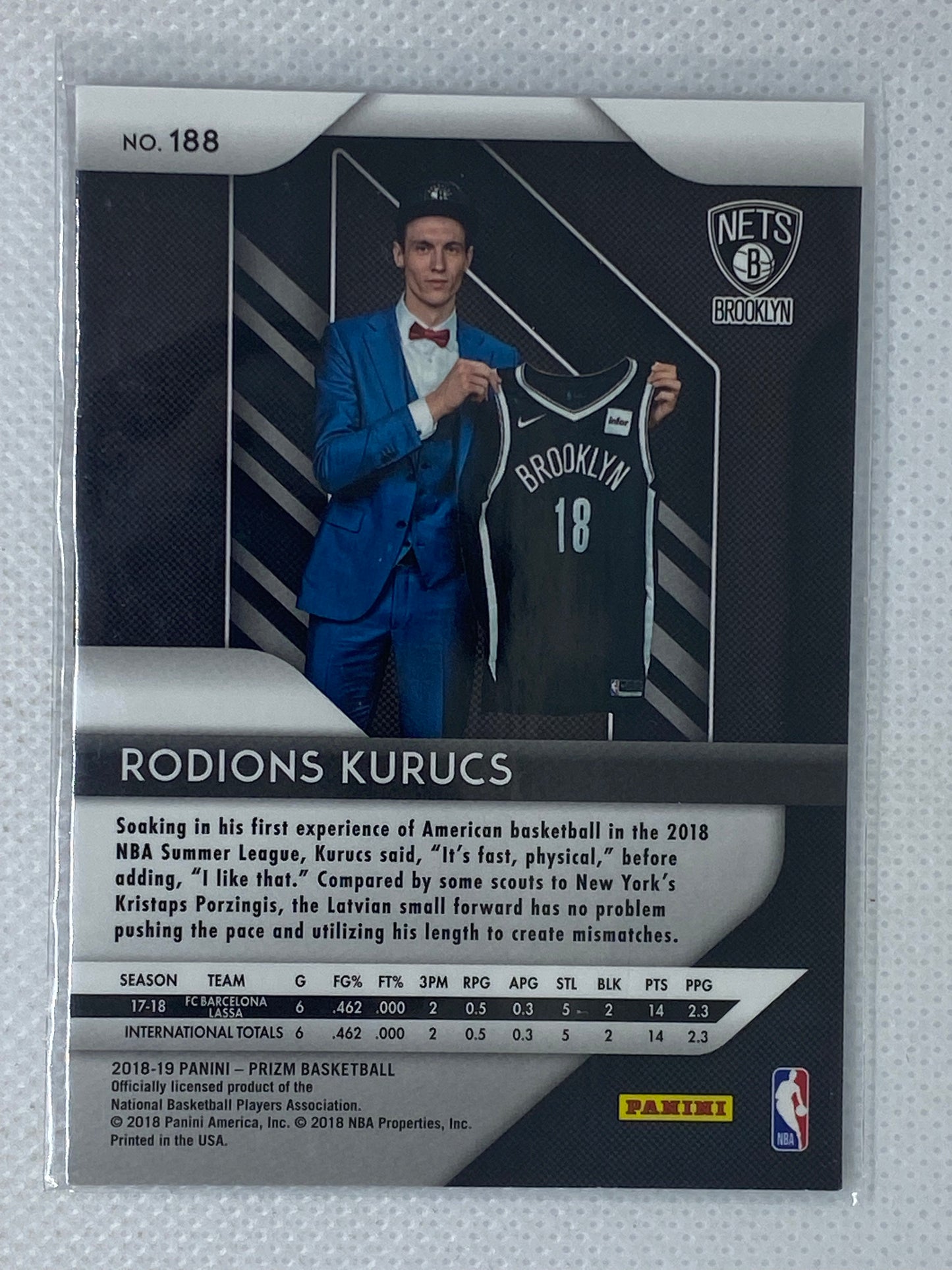 2018-19 Panini Prizm Rodions Kurucs Base Rookie RC Brooklyn Nets #188