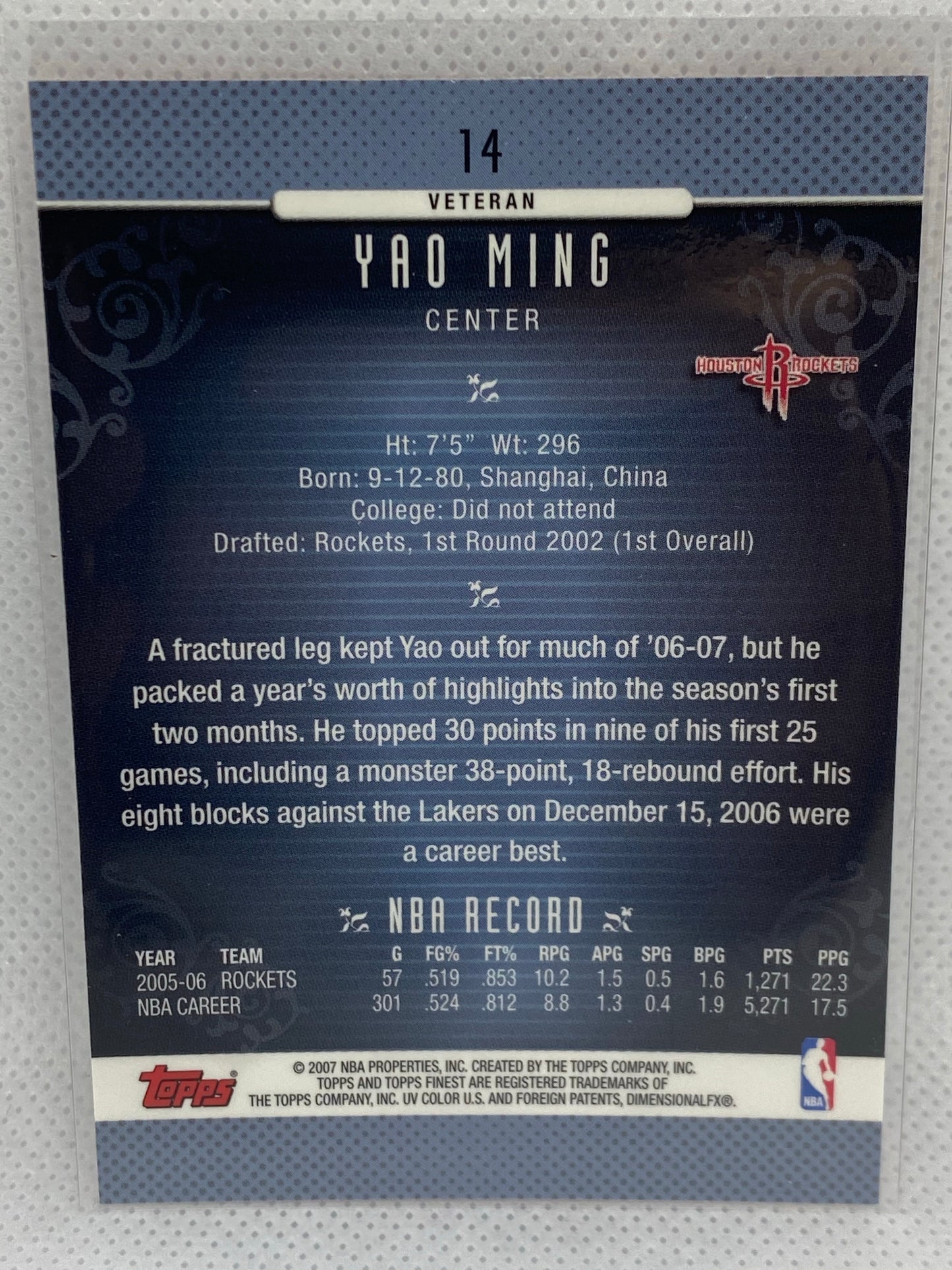 2006-07 Topps Finest - Yao Ming #14