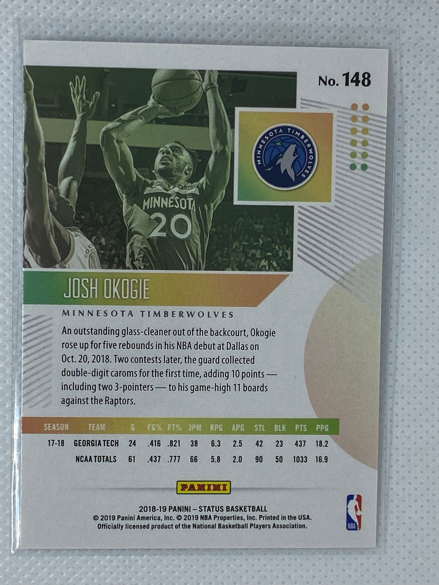 2018-19 Panini Status Green #148 Josh Okogie Rookie Card