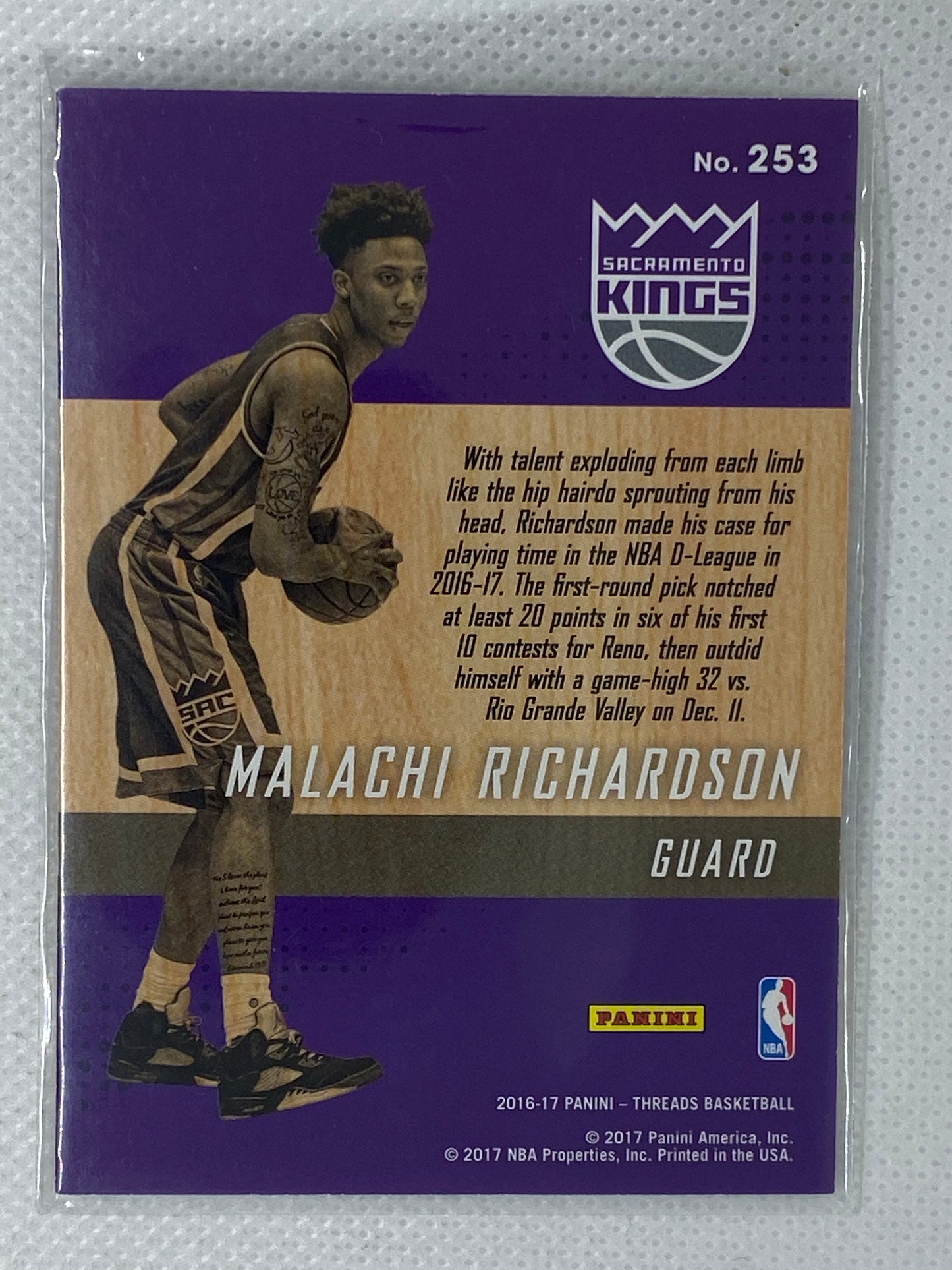 2016-17 Panini Threads Wood Rookie Card #253 Malachi Richardson