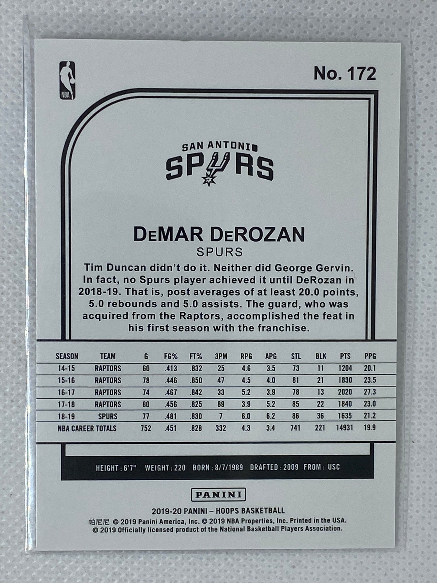 2019-20 Panini NBA Hoops DeMar DeRozan #172