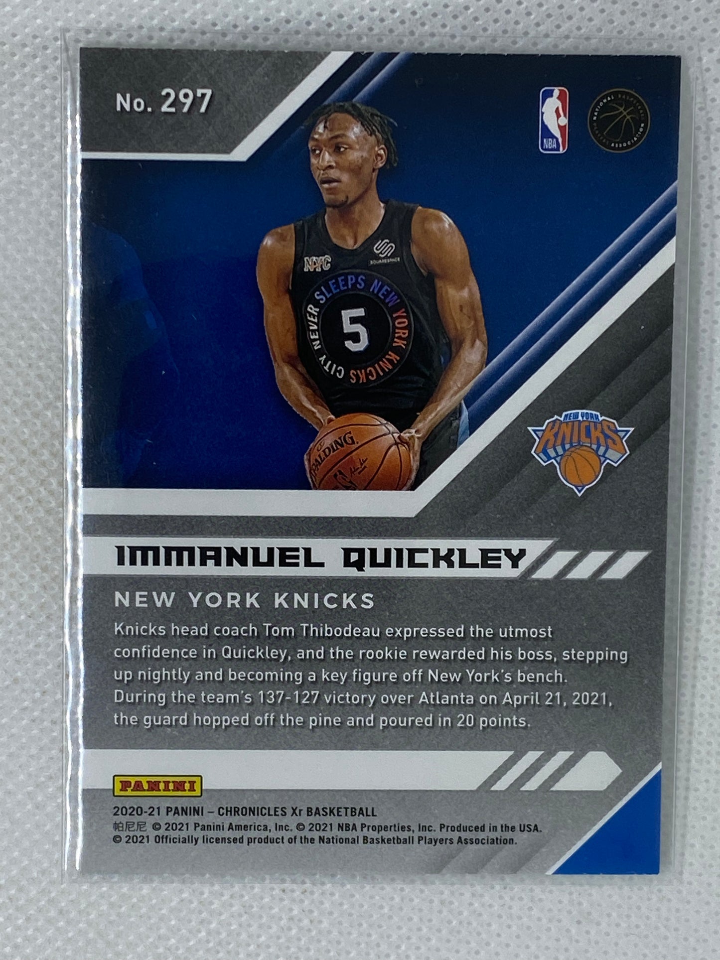 2021-22 Panini Chronicles #297 Immanuel Quickley XR New York Knicks RC