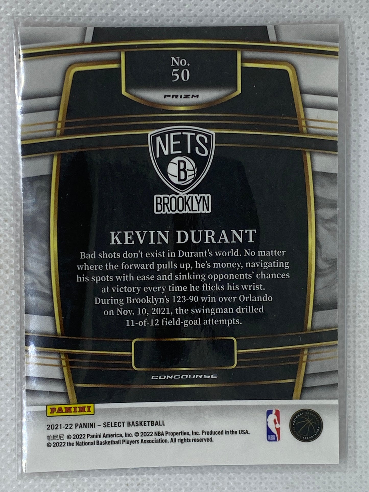 2021-22 Panini Select Basketball Kevin Durant #50 Concourse Orange Flash Prizm