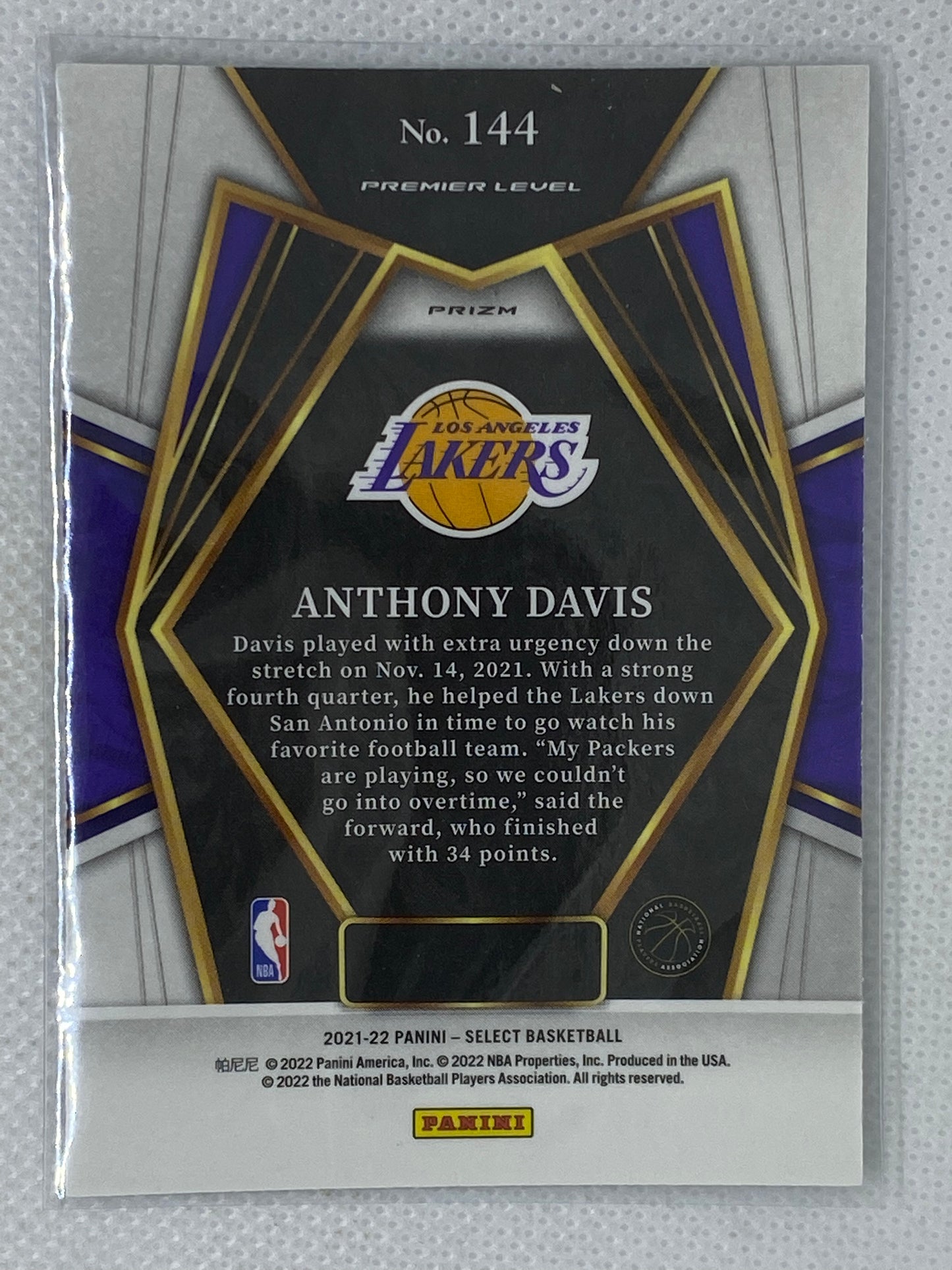2021-22 Panini Select Blue Premier Level Silver Prizm Anthony Davis #144