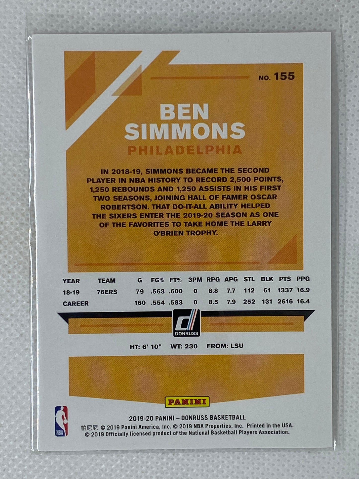 2019-20 Panini Donruss Ben Simmons #155 Brooklyn Nets