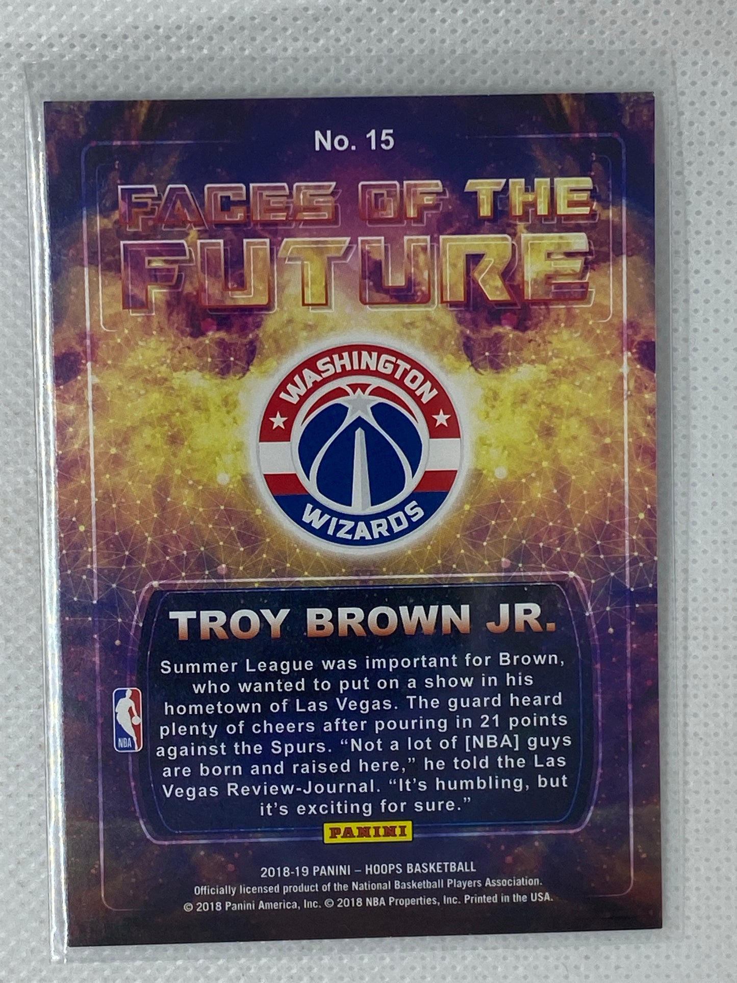 2018-19 Panini Hoops Faces of the Future Winter #15 Troy Brown Jr. Wizards