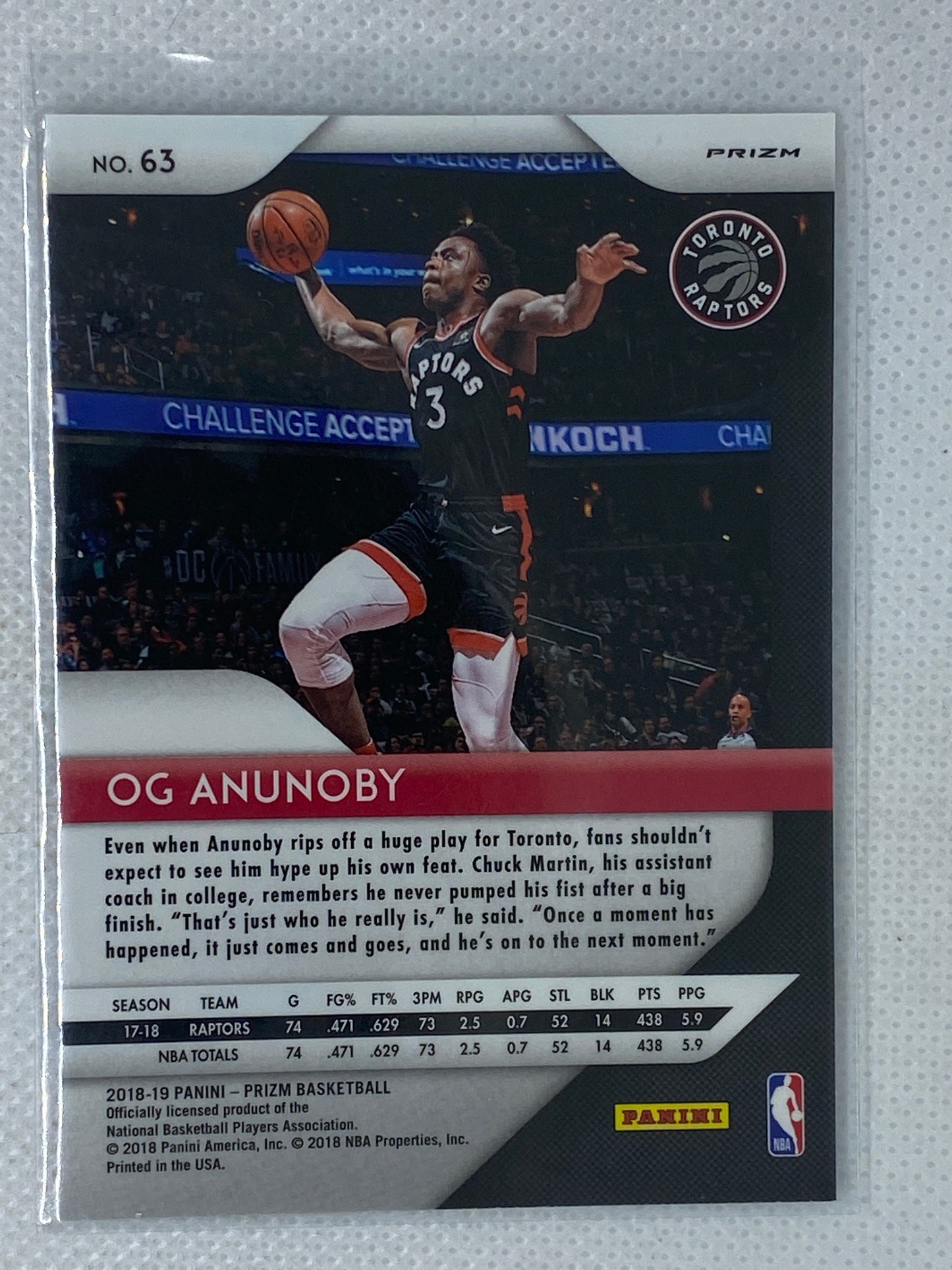 2018-19 Panini Prizm Og Anunoby RWB Refractor #63