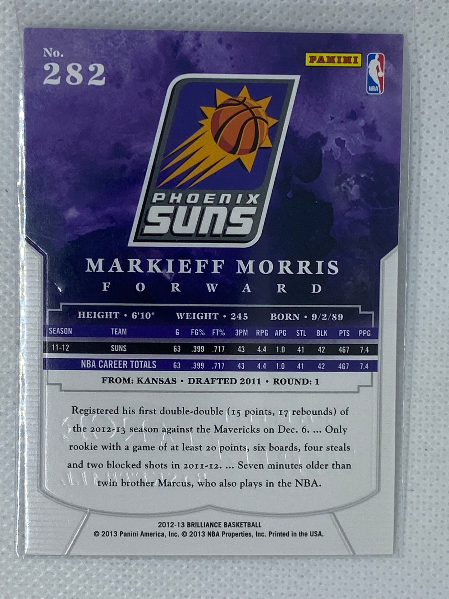 2012-13 Panini Brilliance Basketball #282 Markieff Morris RC Phoenix Suns