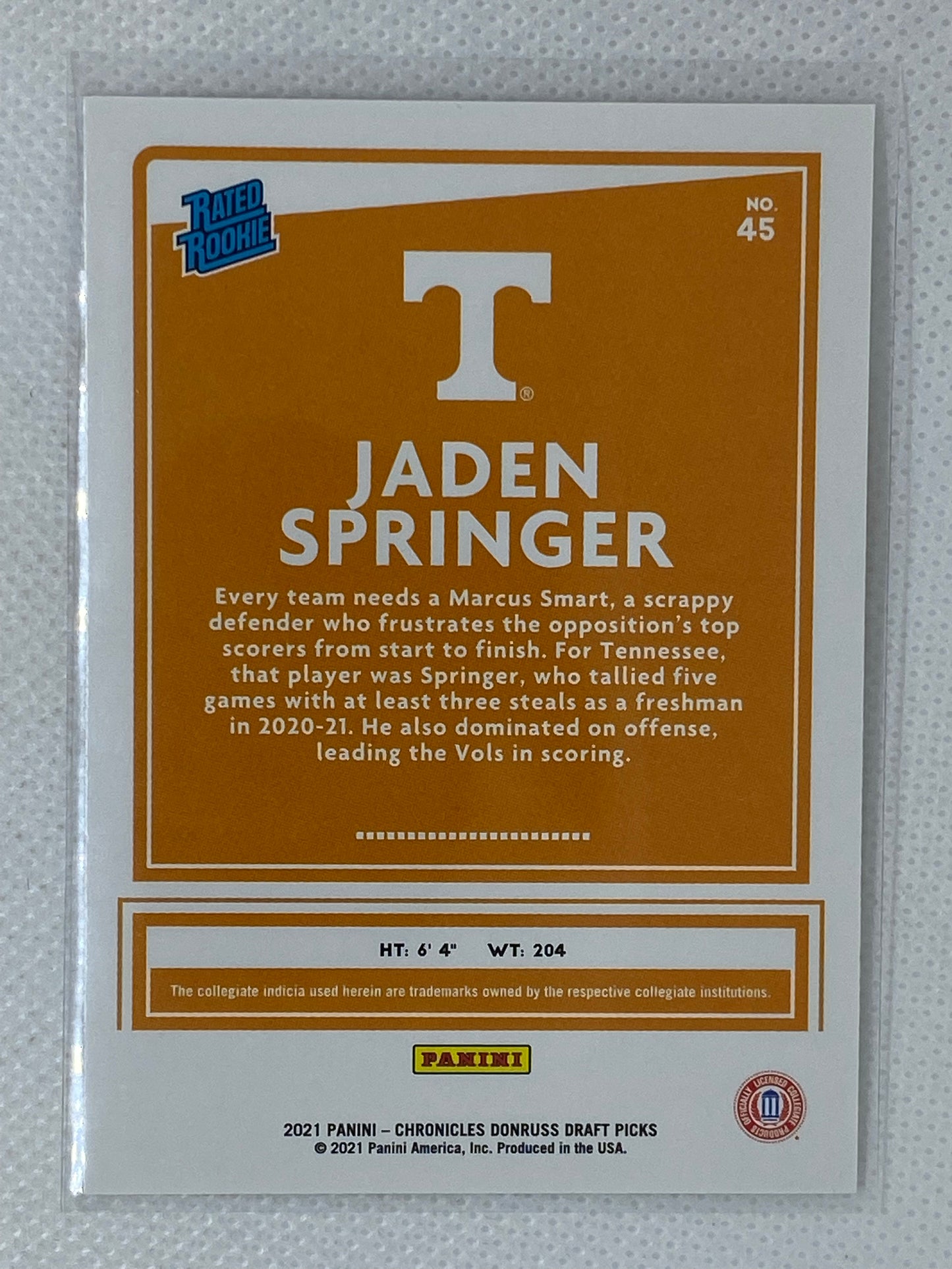 2021 Chronicles Draft Picks Jaden Springer Donruss Rated Rookie #45