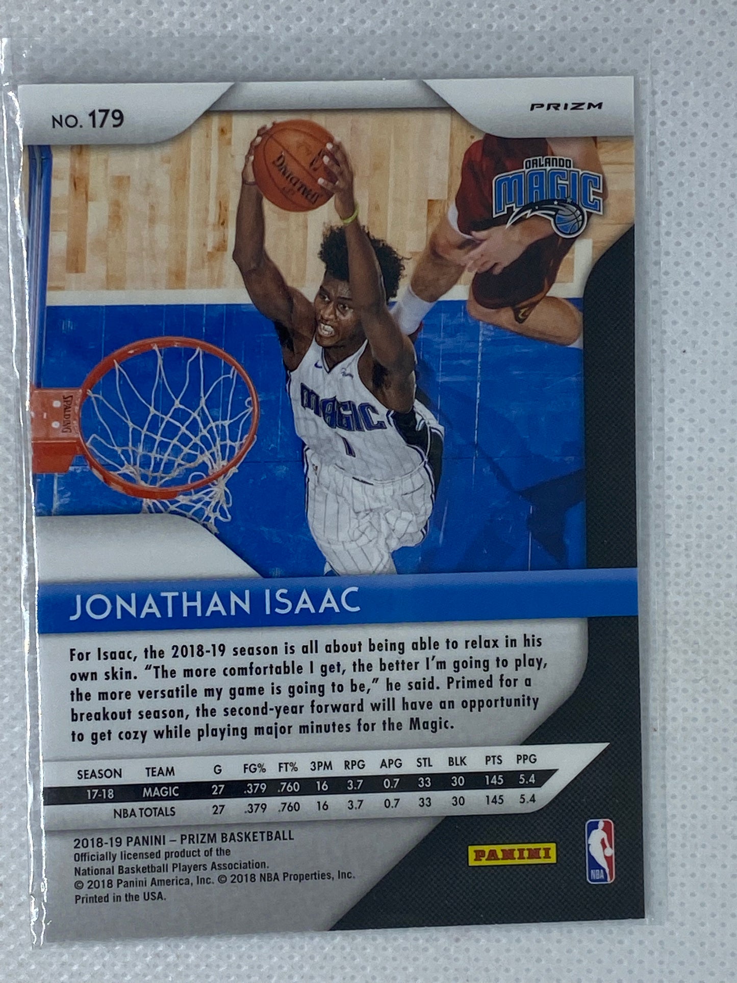 2017-18 Panini Prizm Prizms Silver Jonathan Isaac Orlando Magic #179