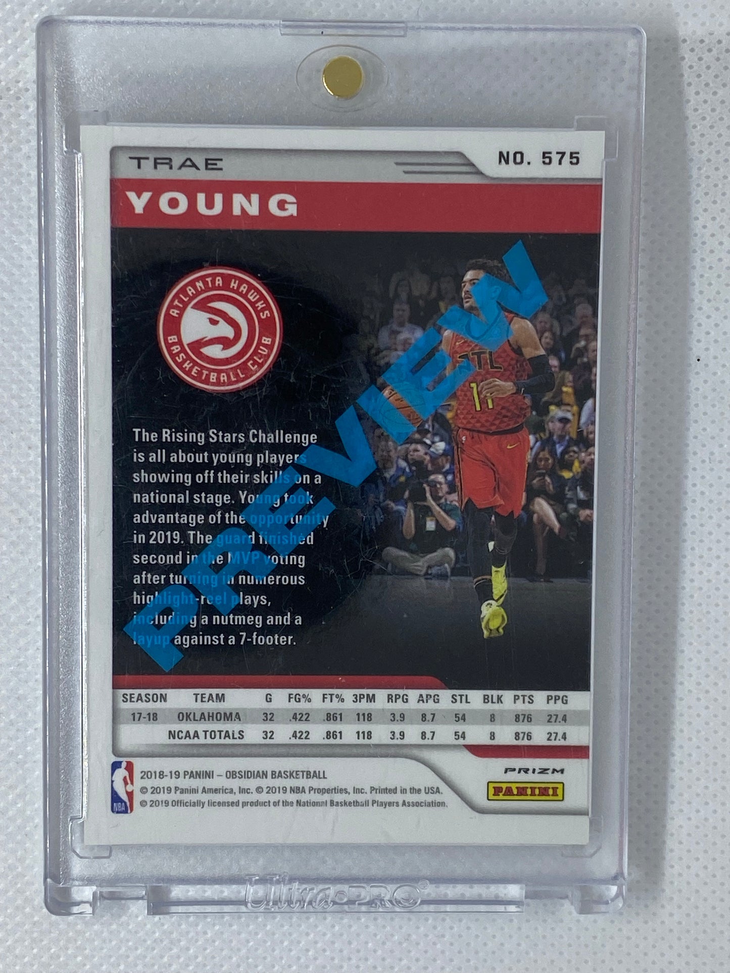 2018-19 Panini Obsidian Trae Young Rookie Card Prizm Preview #575 Atlanta Hawks